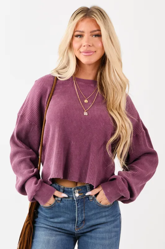 Boysenberry Waffle Knit Long Sleeve Cotton Top sold by Lime Lush