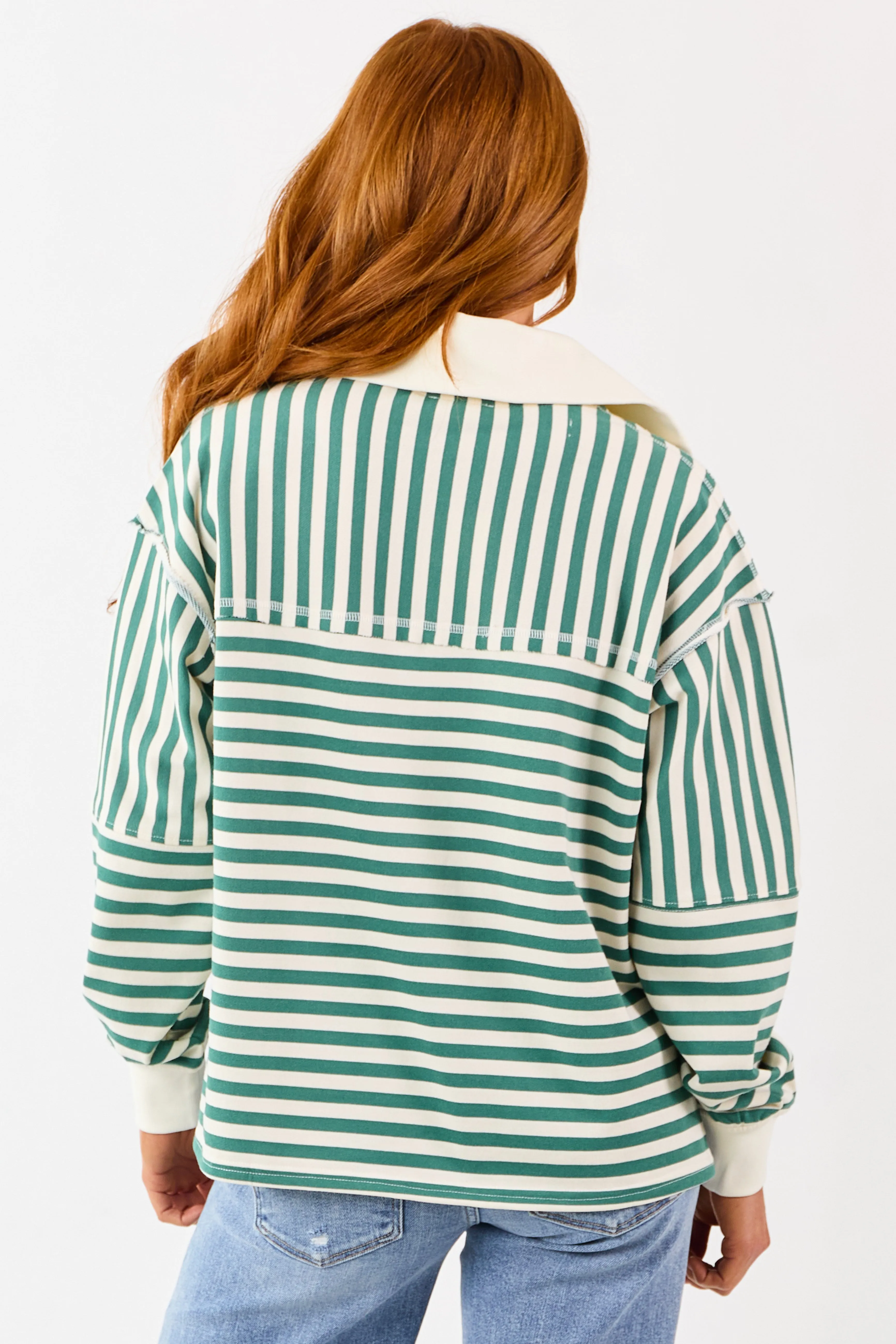 Pine and Cream Striped Henley Top sold by Lime Lush product image thumbnail 5