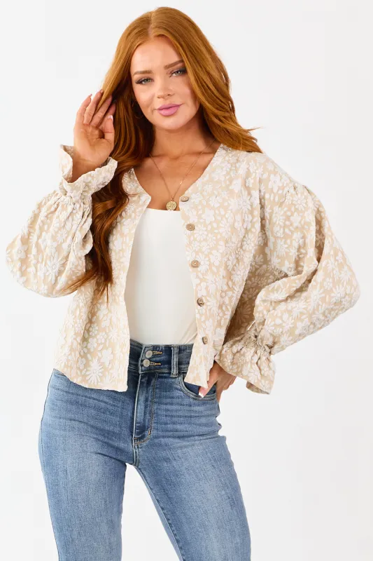 Almond and Ivory Floral Print Button Down Cardigan sold by Lime Lush