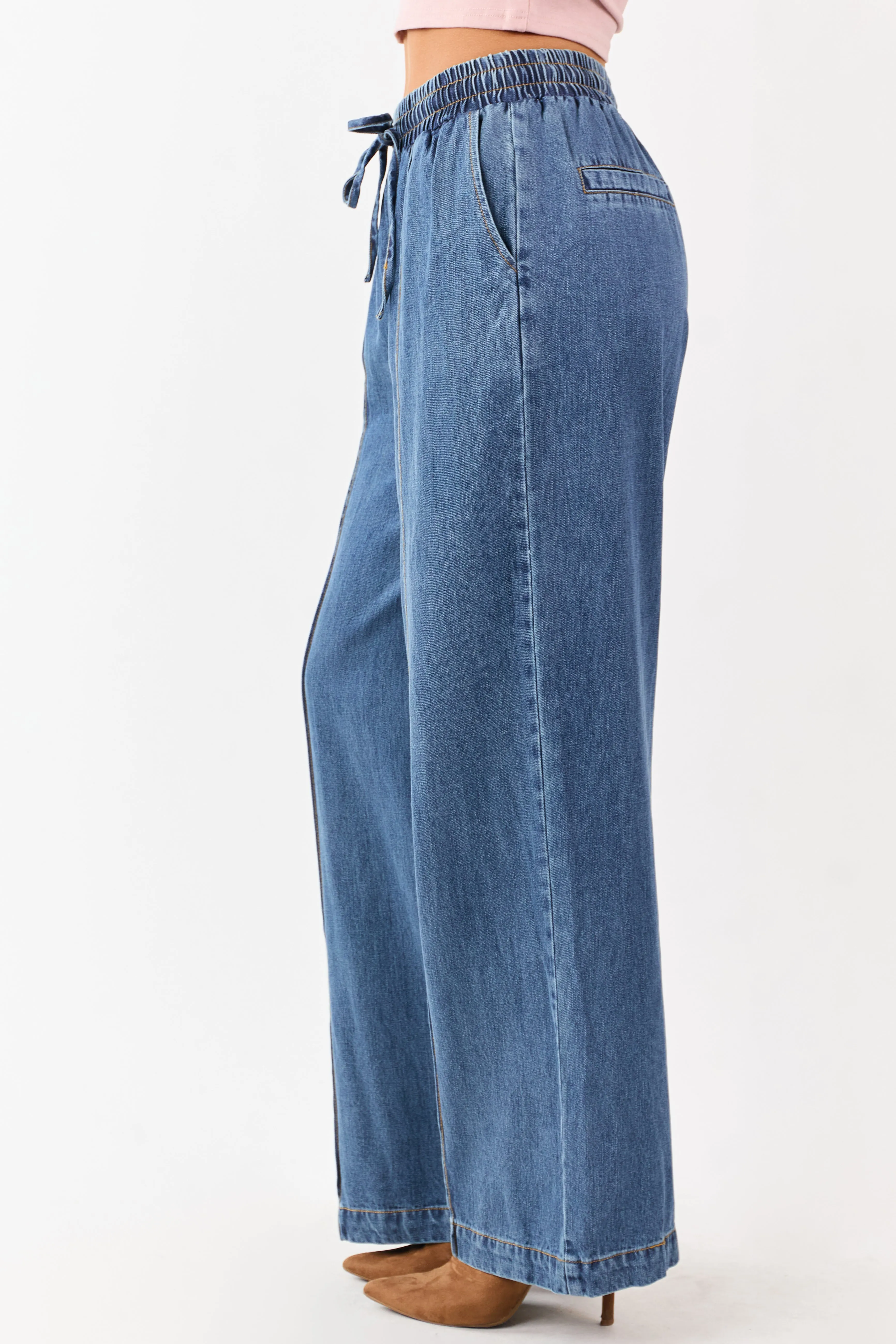 Flying Tomato Medium Wash Wide Leg Denim Pants sold by Lime Lush product image thumbnail 3