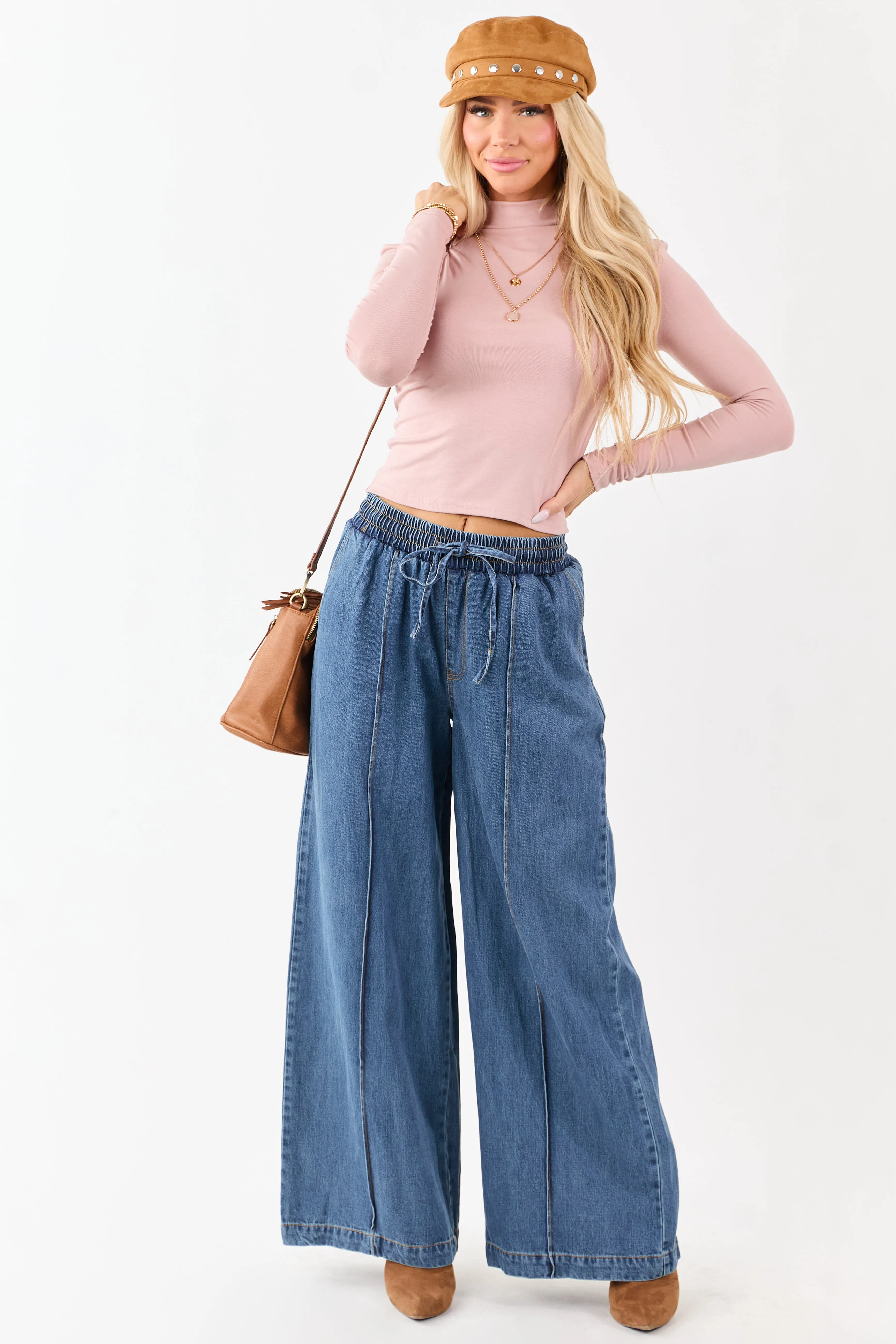Flying Tomato Medium Wash Wide Leg Denim Pants sold by Lime Lush product image thumbnail 5