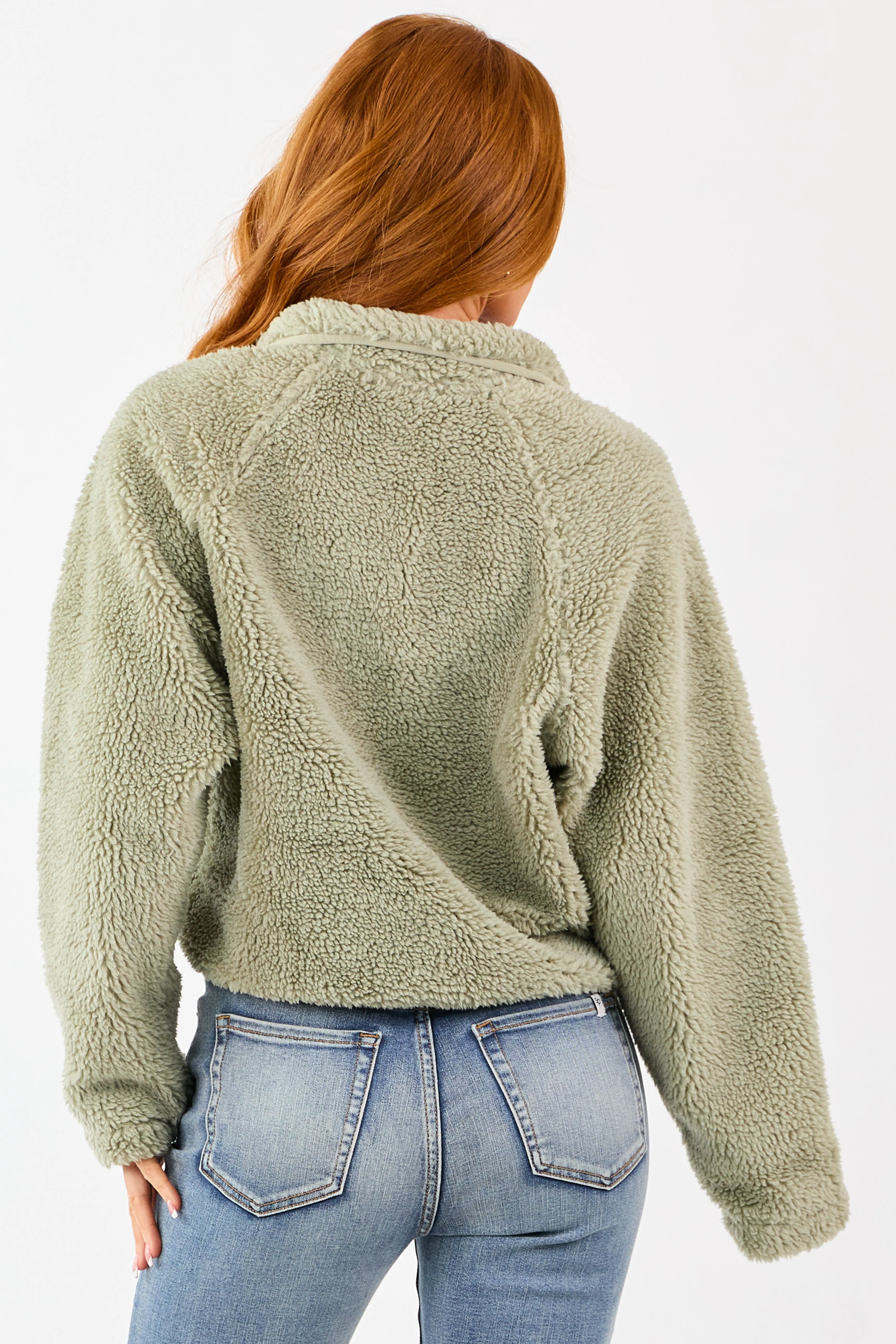 Sage Half Snap Button Sherpa Pullover Jacket sold by Lime Lush product image thumbnail 5