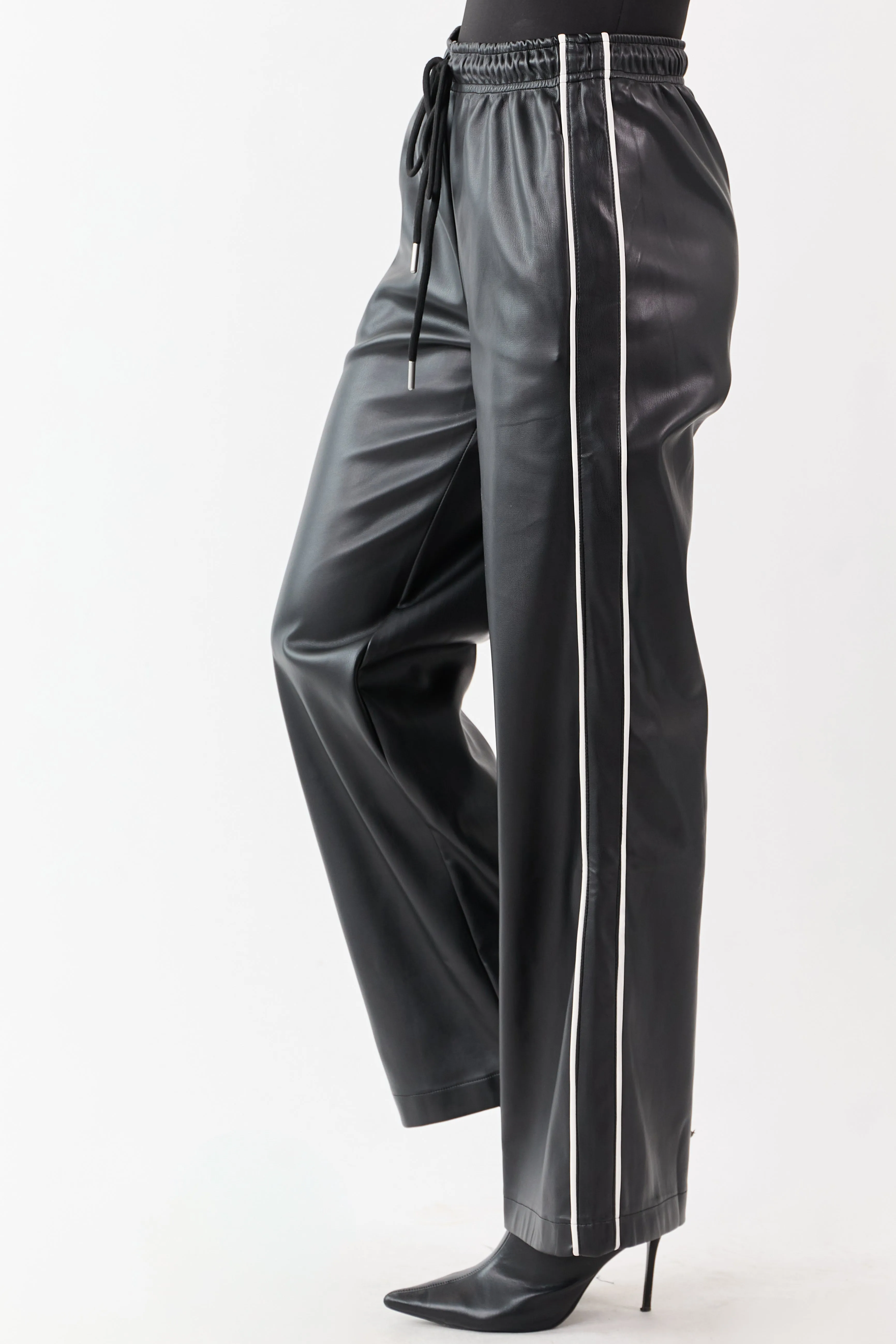 Black Faux Leather Side Line Drawstring Pants sold by Lime Lush product image thumbnail 4