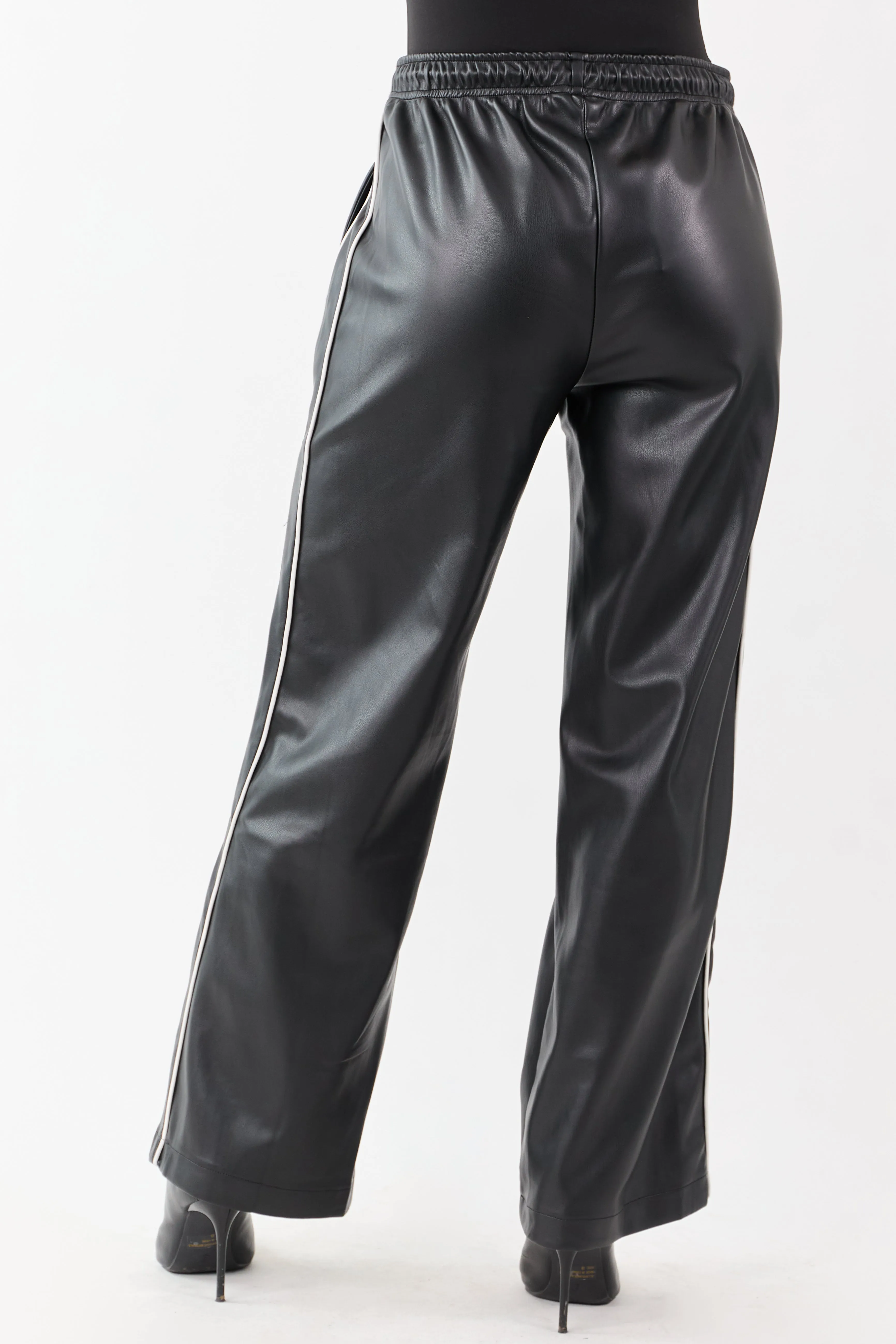 Black Faux Leather Side Line Drawstring Pants sold by Lime Lush product image thumbnail 5