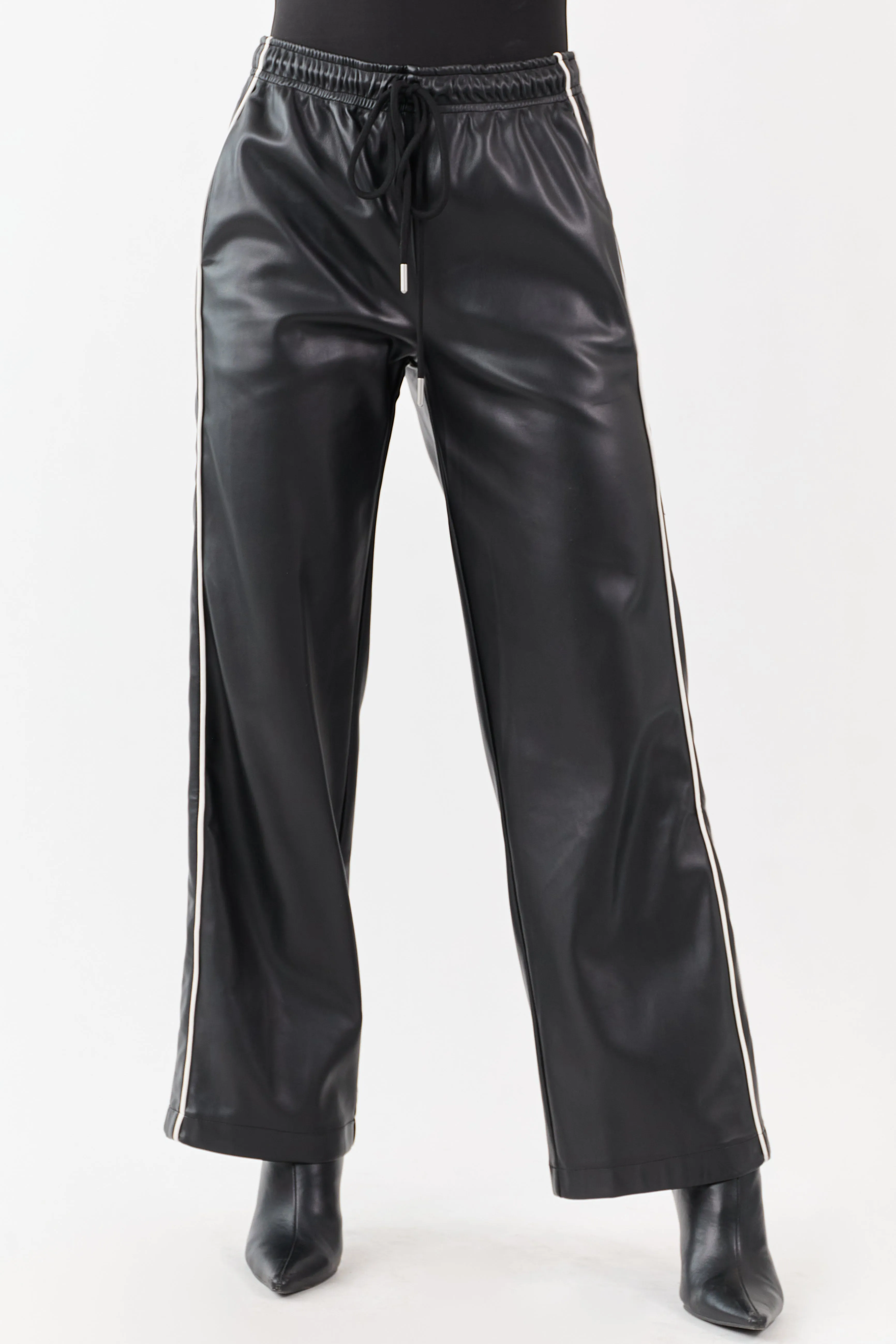 Black Faux Leather Side Line Drawstring Pants sold by Lime Lush product image thumbnail 3