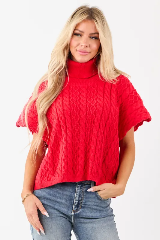 Lovelo Lipstick Cable Knit Turtleneck Sweater sold by Lime Lush