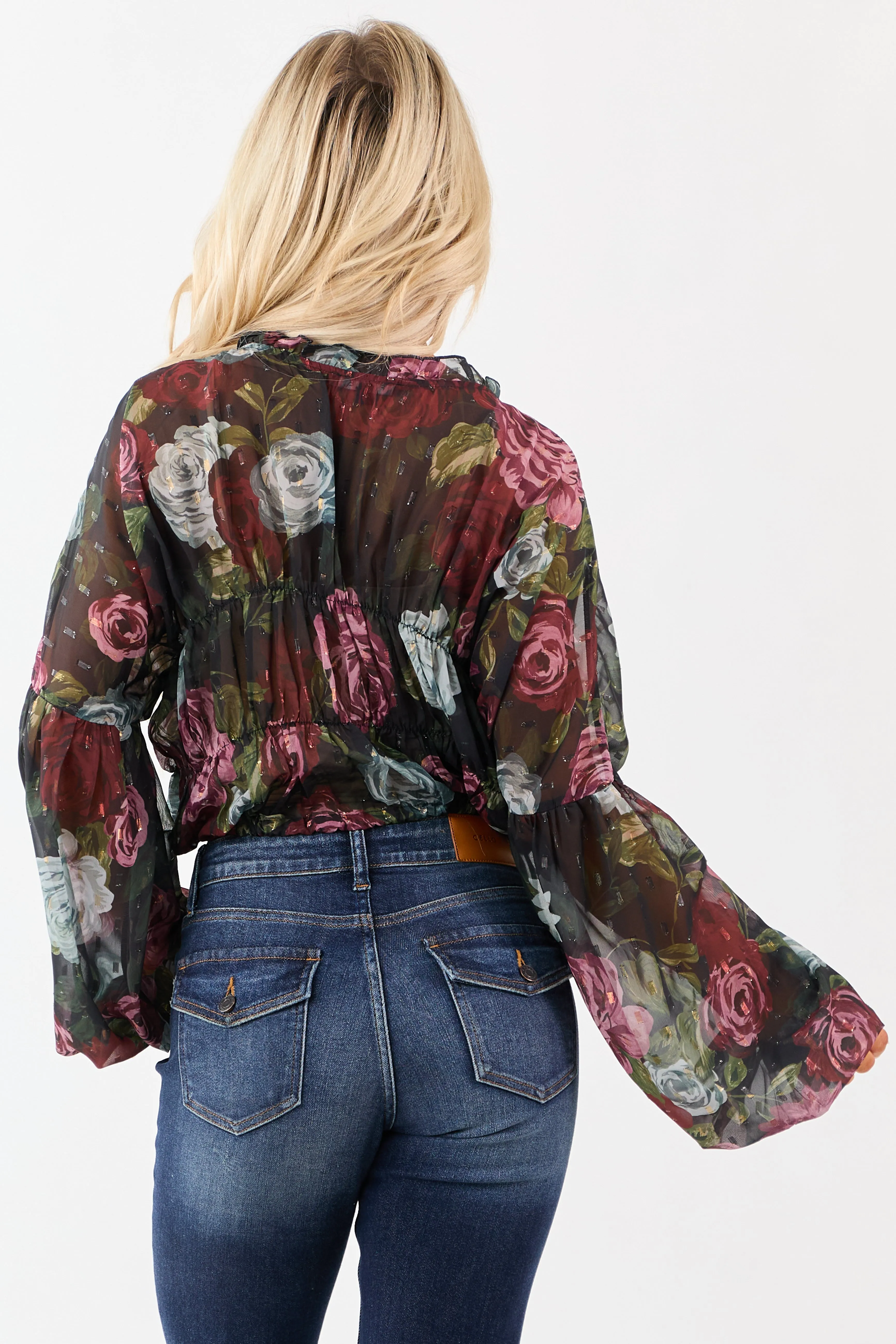 Black Chiffon Sheer Floral Metallic Swiss Dot Top sold by Lime Lush product image thumbnail 5