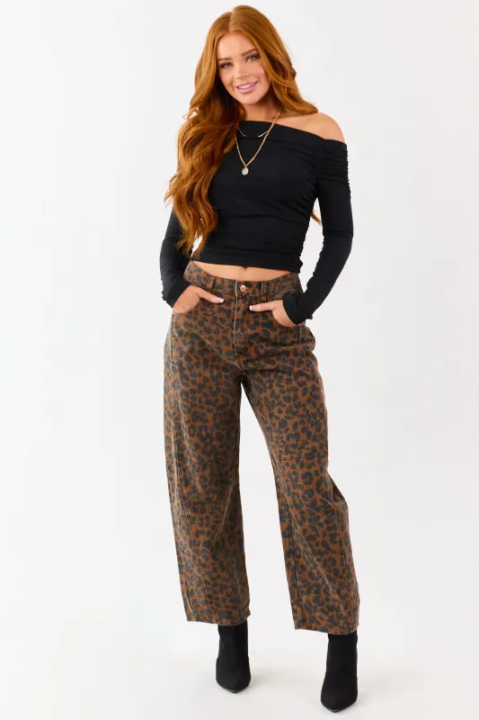 Entro Sepia Leopard Print High Rise Barrel Jeans sold by Lime Lush