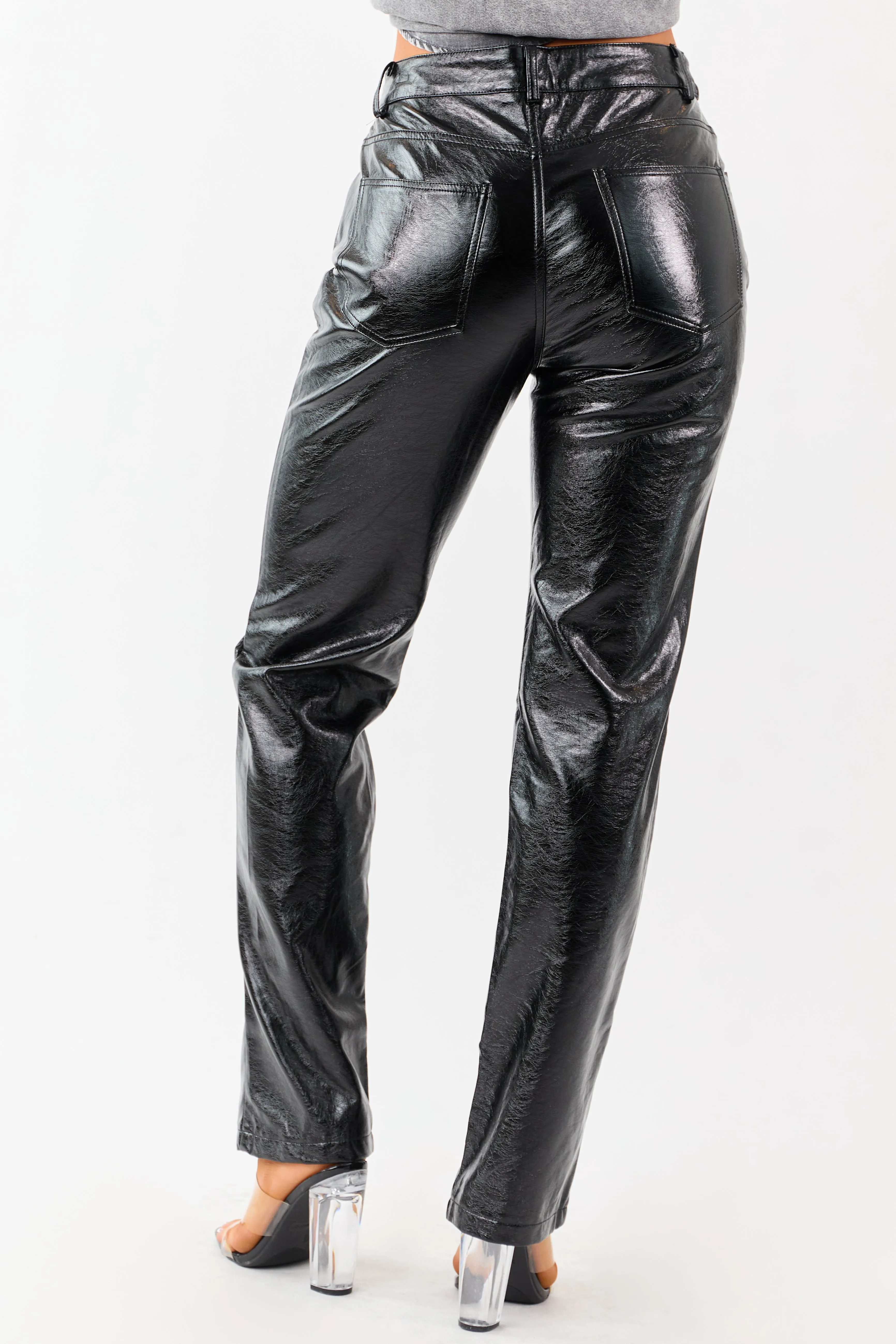 Black Metallic Faux Leather Straight Leg Pants sold by Lime Lush product image thumbnail 4