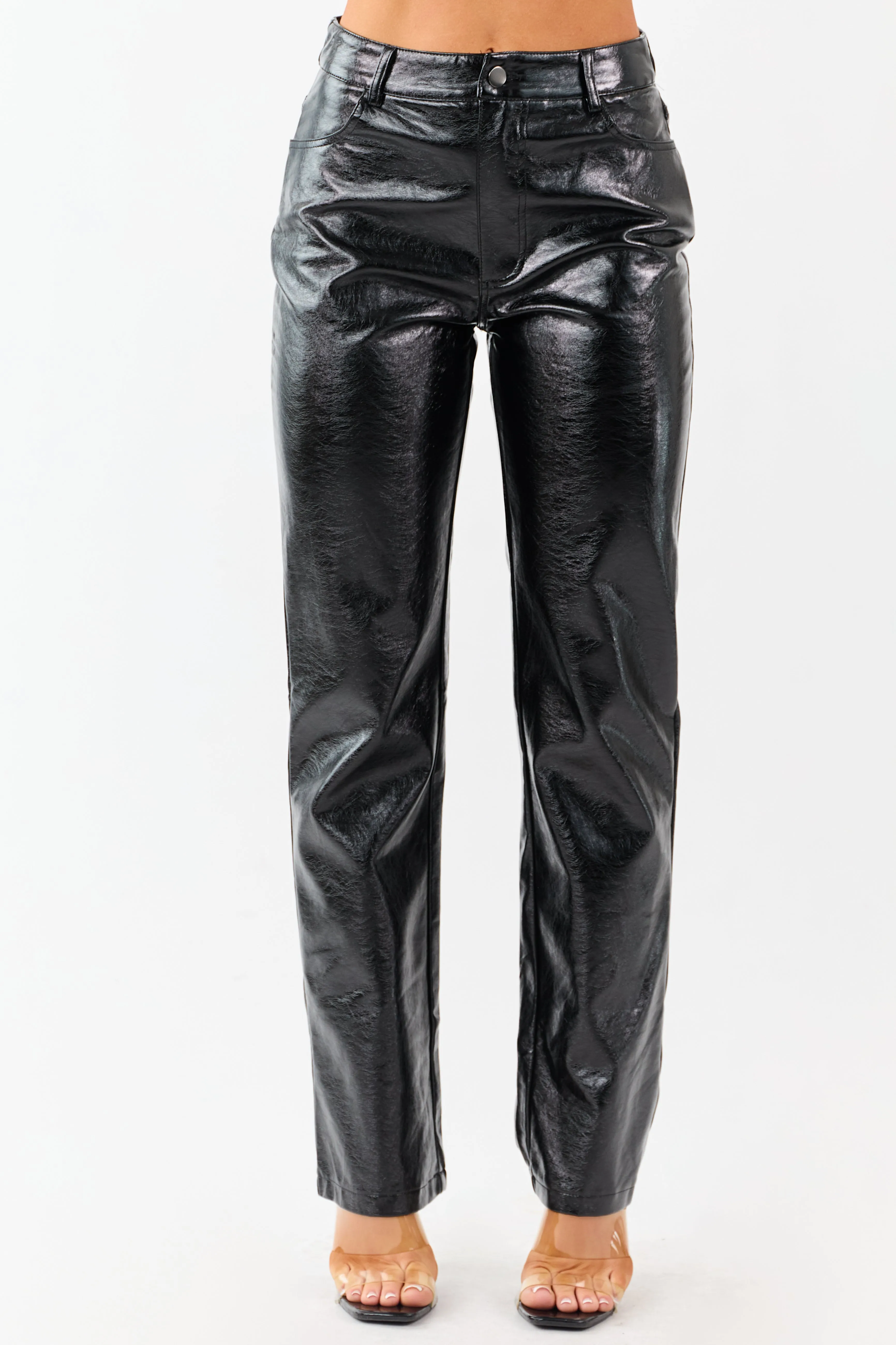 Black Metallic Faux Leather Straight Leg Pants sold by Lime Lush product image thumbnail 2