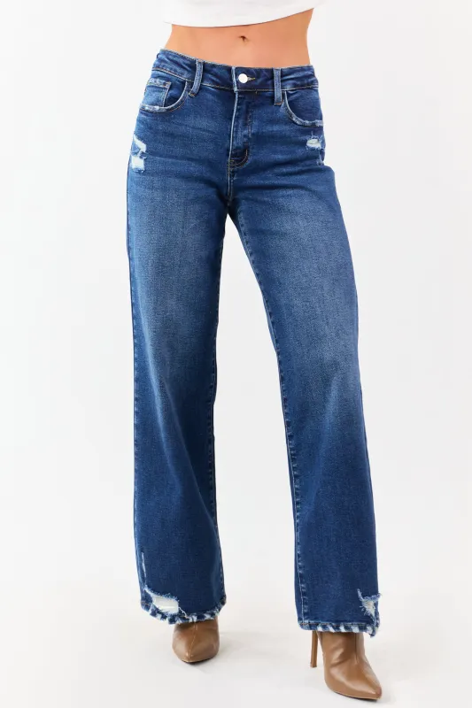 KanCan Dark Wash Wide Leg High Rise Stretchy Jeans sold by Lime Lush
