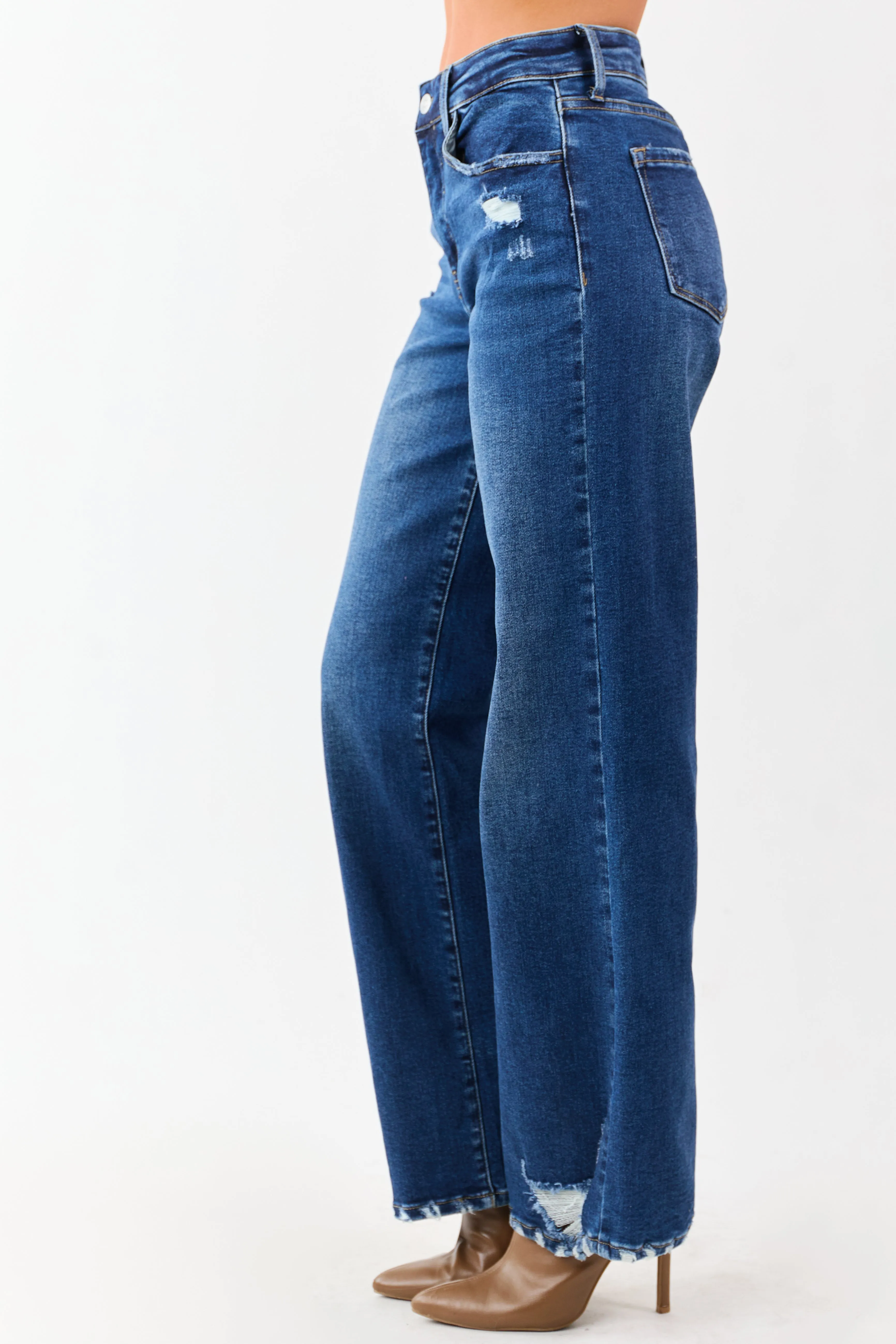 KanCan Dark Wash Wide Leg High Rise Stretchy Jeans sold by Lime Lush product image thumbnail 3