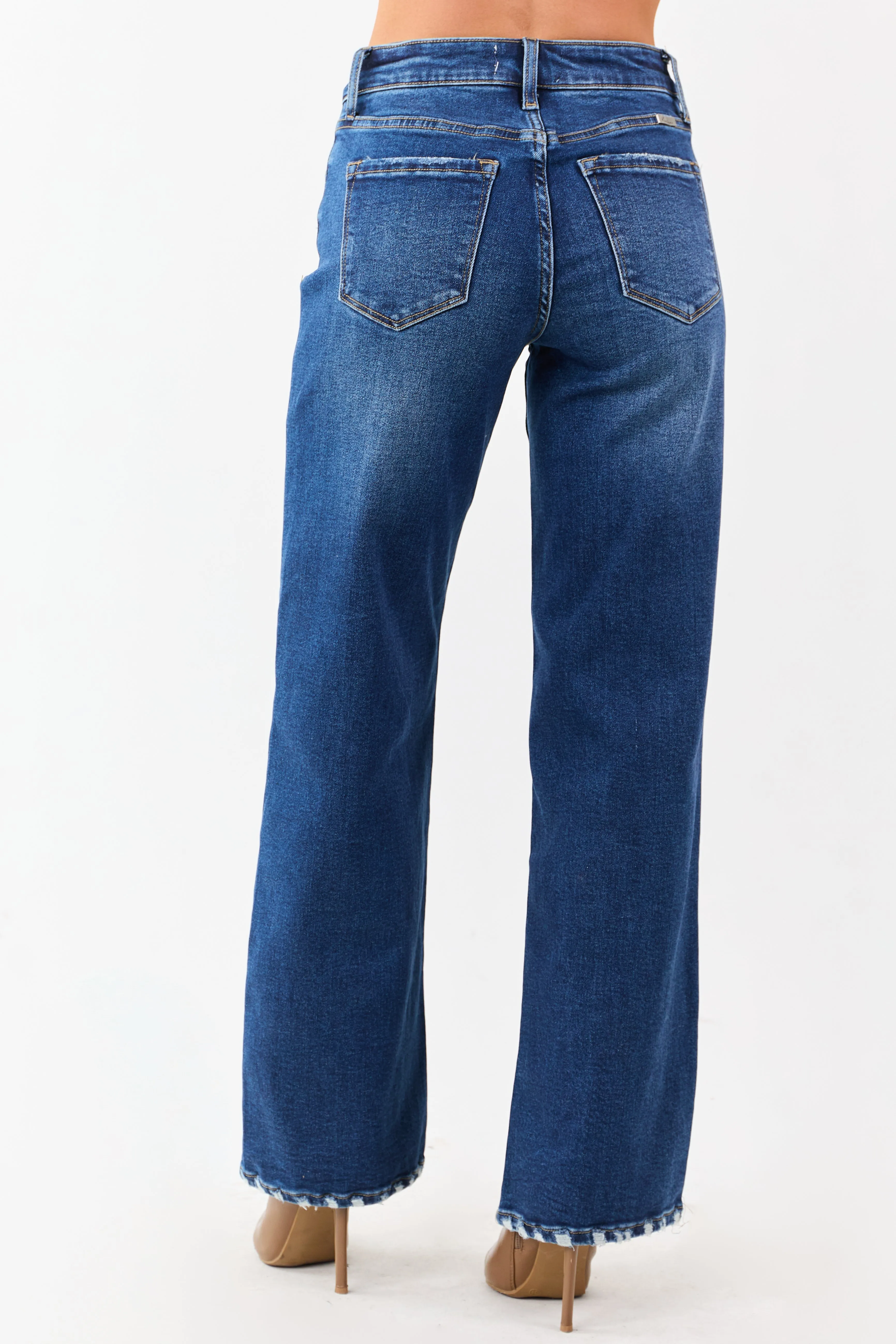 KanCan Dark Wash Wide Leg High Rise Stretchy Jeans sold by Lime Lush product image thumbnail 4