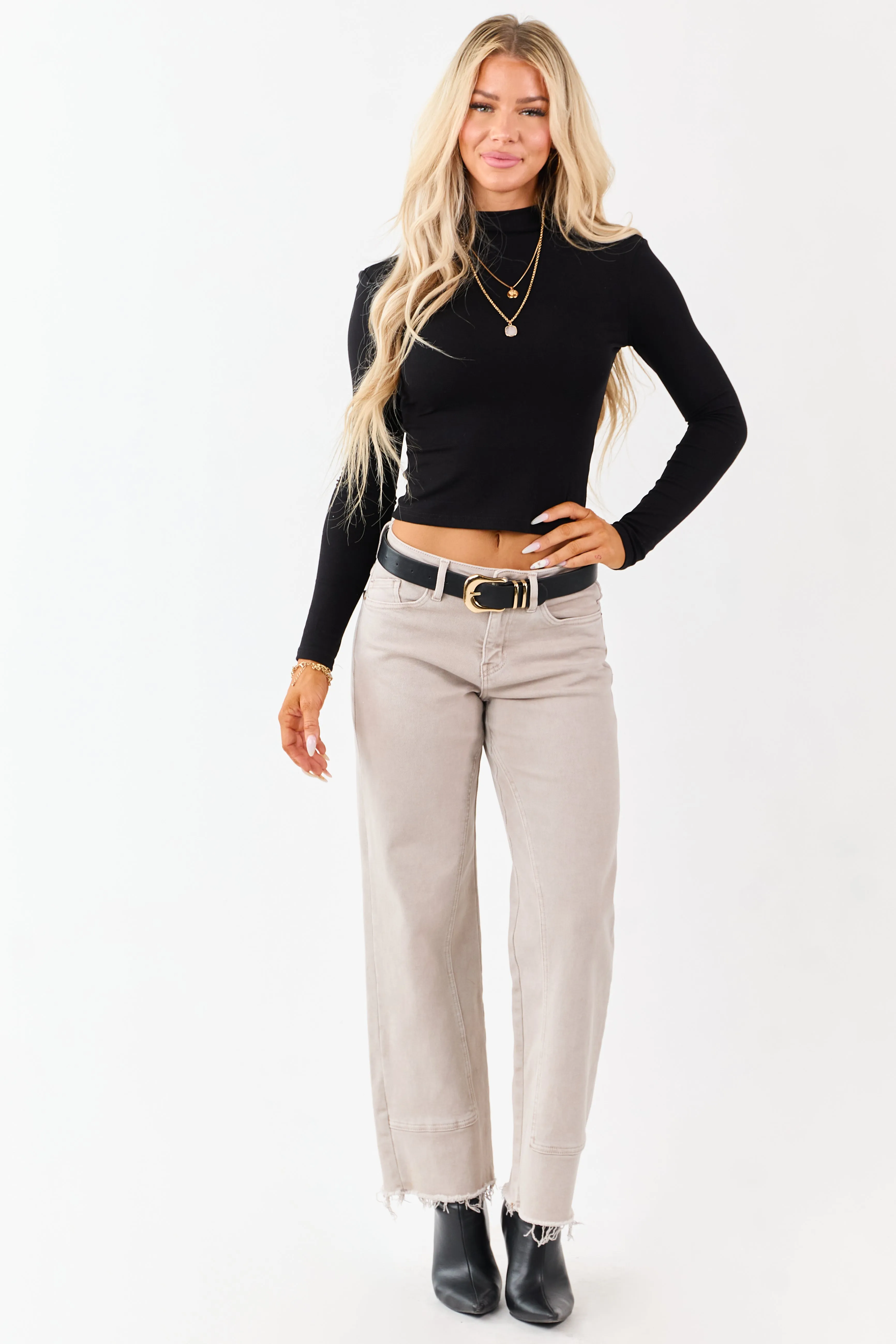 Black Mock Neck Long Sleeve Fitted Knit Top sold by Lime Lush product image thumbnail 3