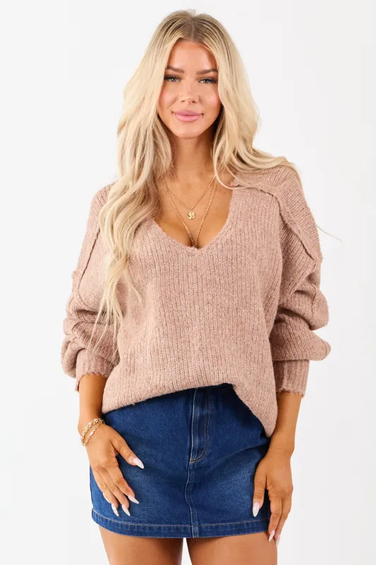 Light Chestnut Overseam Ribbed Knit Sweater sold by Lime Lush