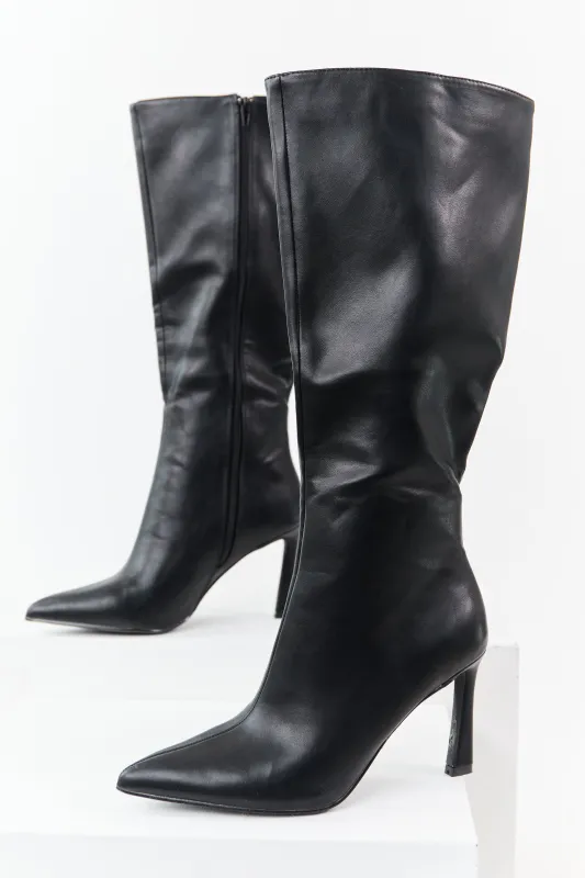 Black Faux Leather High Heel Tall Boots sold by Lime Lush
