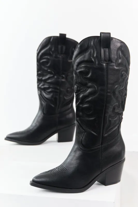 Black Faux Leather Embroidered Cowboy Boots sold by Lime Lush