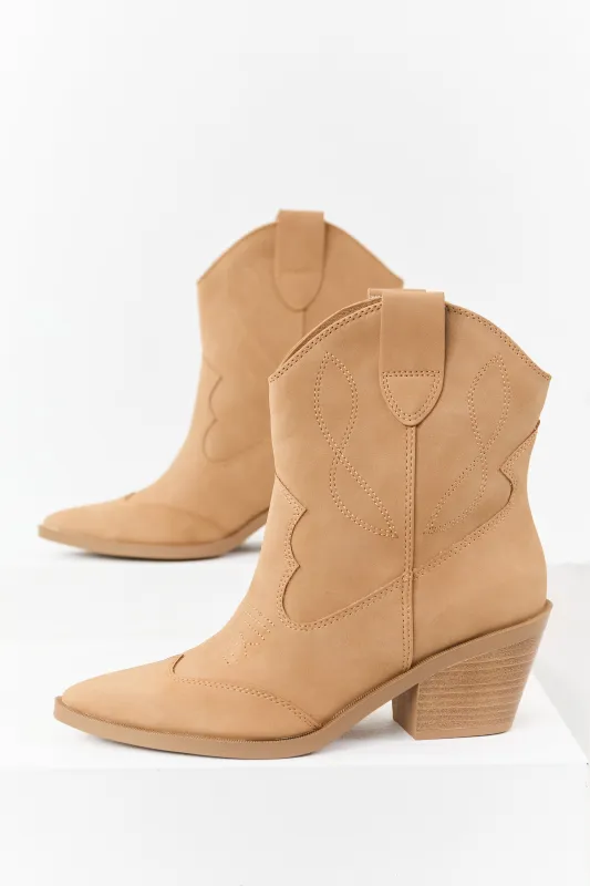 Camel Faux Leather Western Style Short Boots sold by Lime Lush