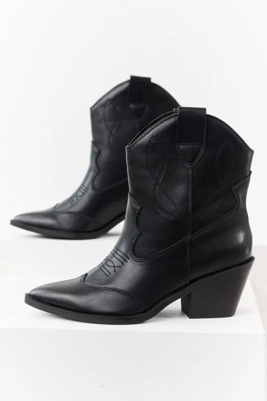 Black Faux Leather Western Style Short Boots sold by Lime Lush