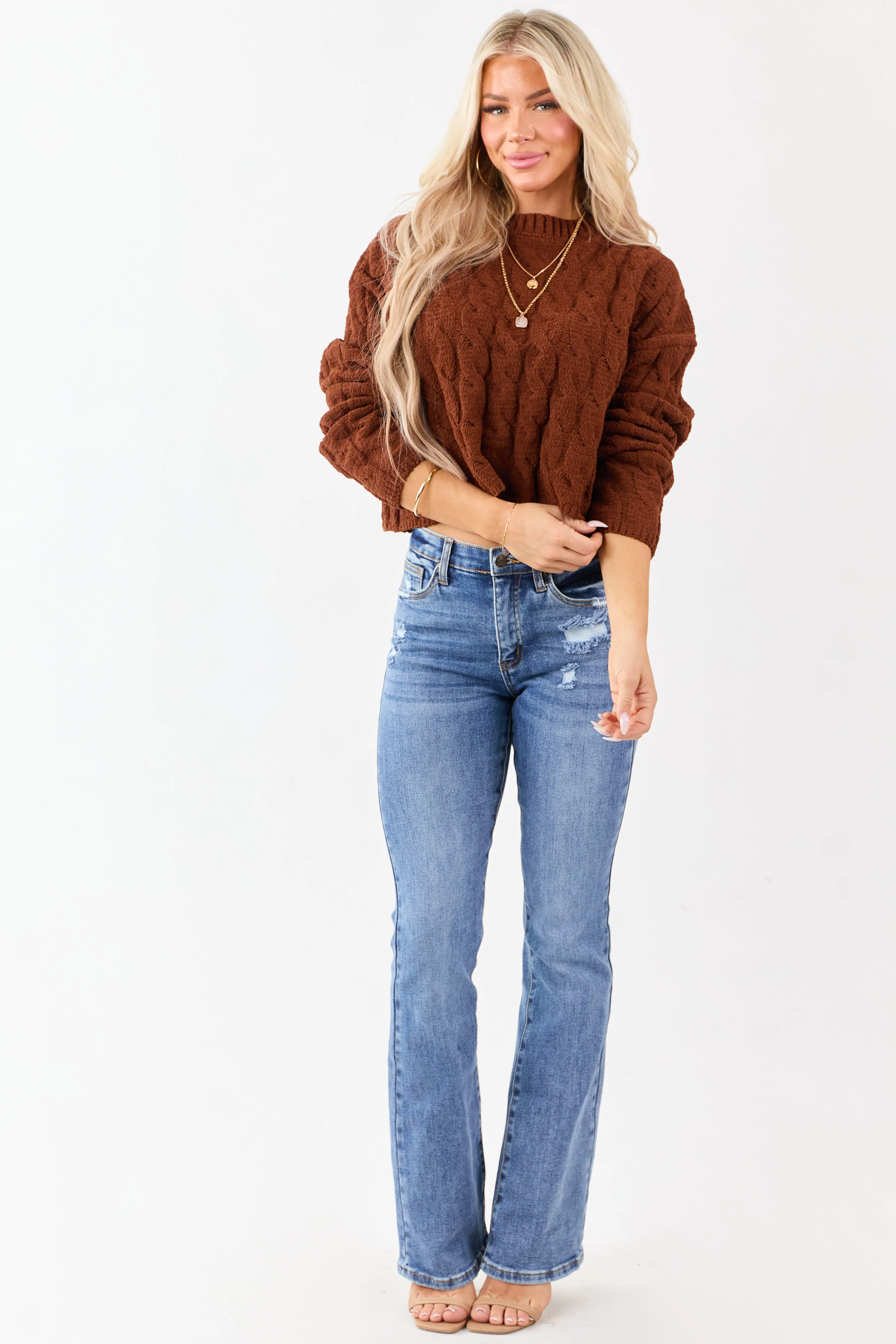 Spice Semi Cropped Chenille Cable Knit Sweater sold by Lime Lush product image thumbnail 2
