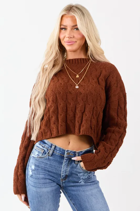 Spice Semi Cropped Chenille Cable Knit Sweater sold by Lime Lush