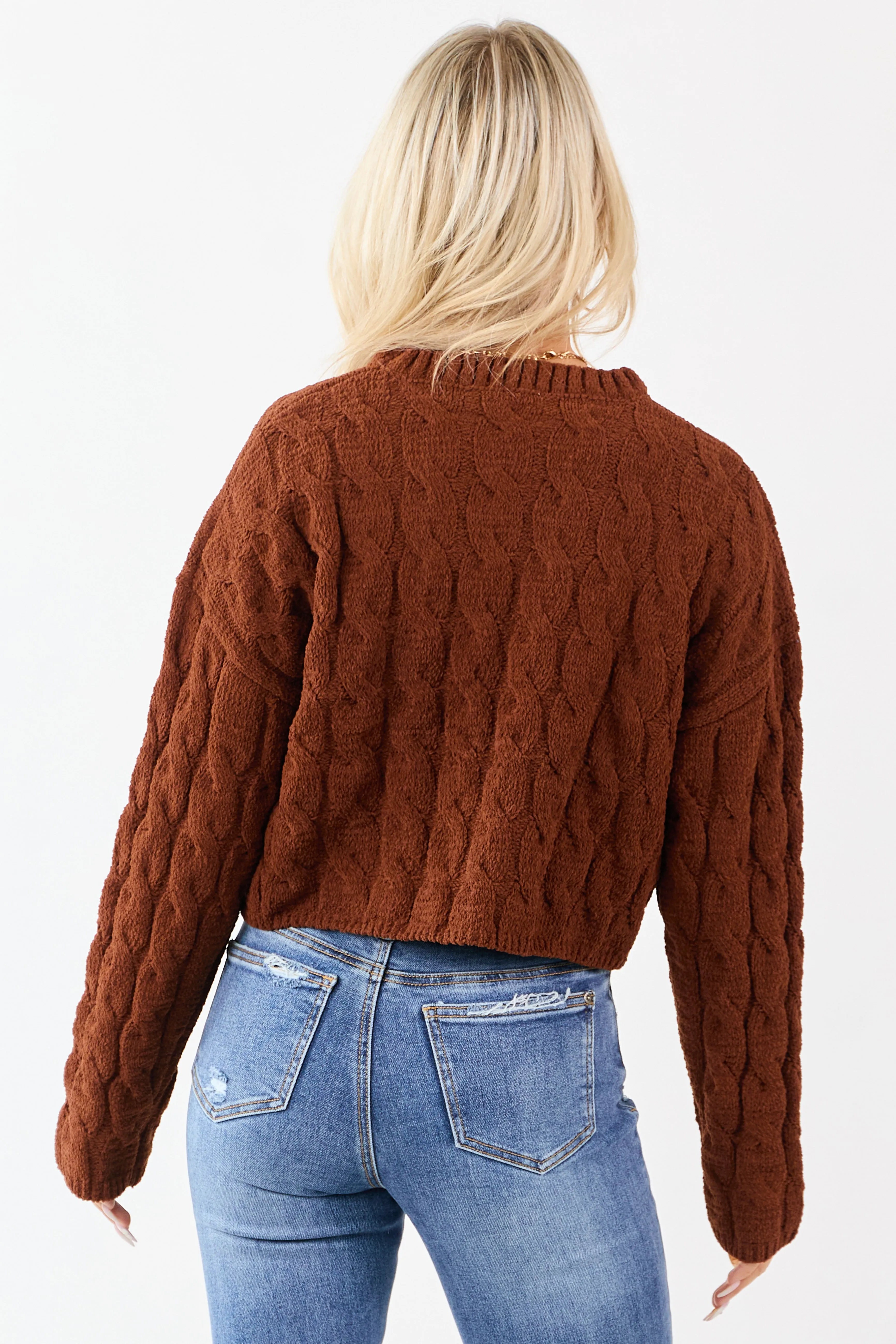 Spice Semi Cropped Chenille Cable Knit Sweater sold by Lime Lush product image thumbnail 5