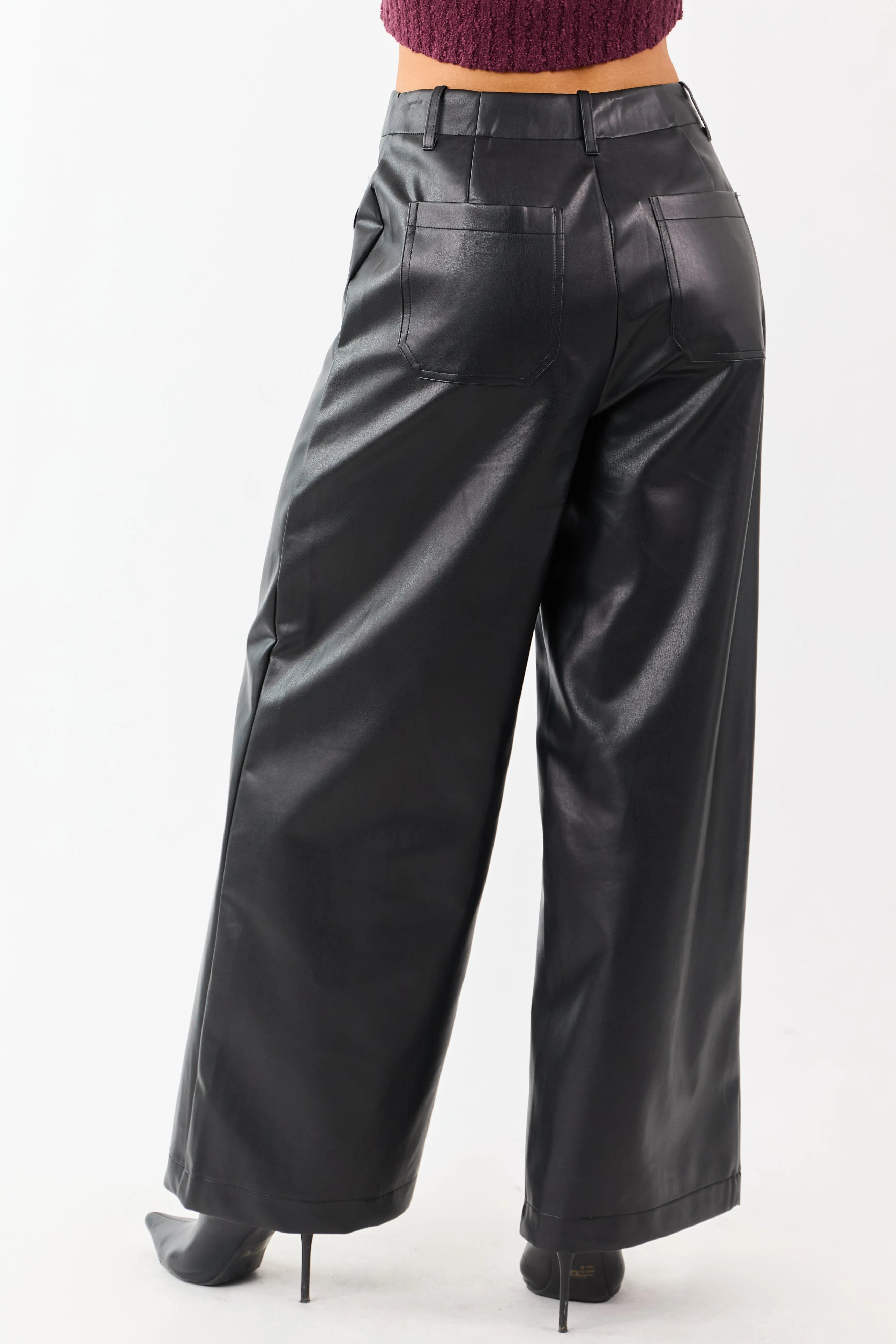 Lovelo Black Faux Leather Wide Leg Pants sold by Lime Lush product image thumbnail 4
