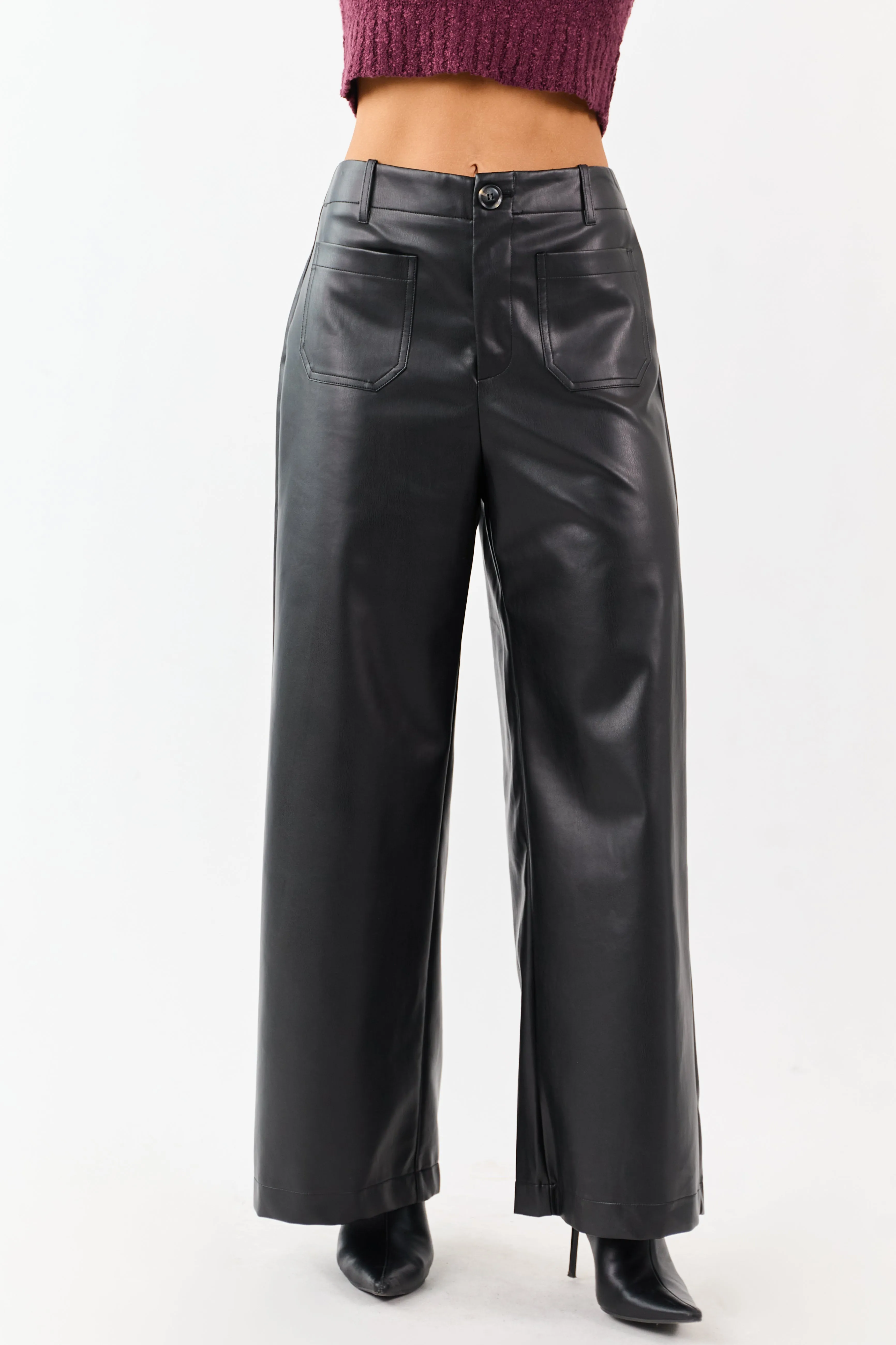 Lovelo Black Faux Leather Wide Leg Pants sold by Lime Lush product image thumbnail 2