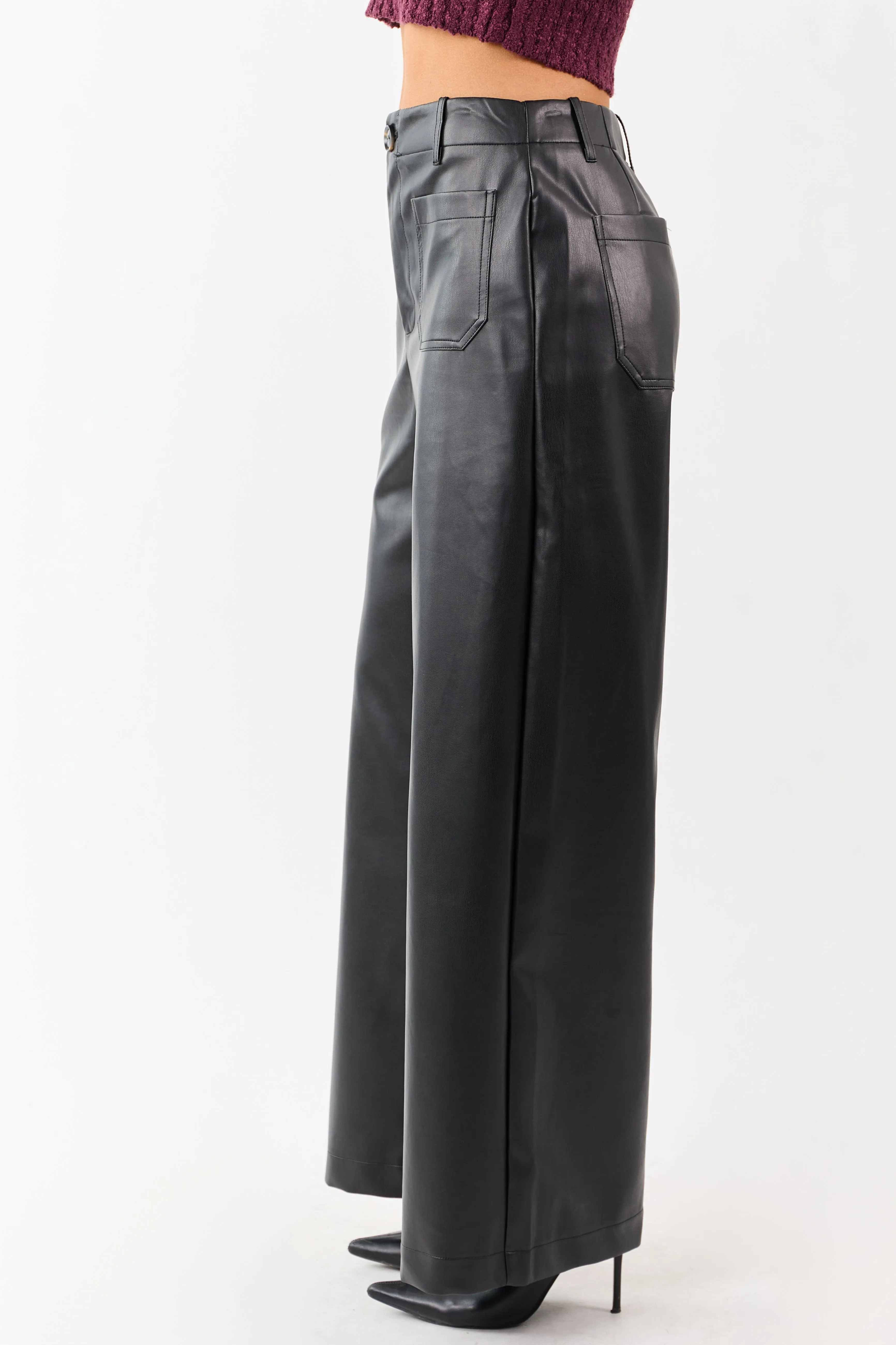 Lovelo Black Faux Leather Wide Leg Pants sold by Lime Lush product image thumbnail 3