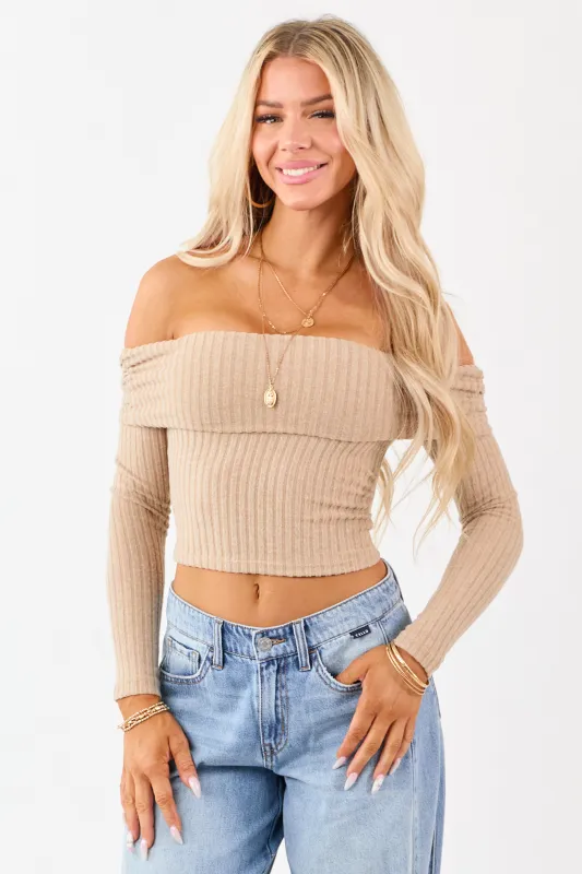 Latte Off the Shoulder Long Sleeve Knit Top sold by Lime Lush