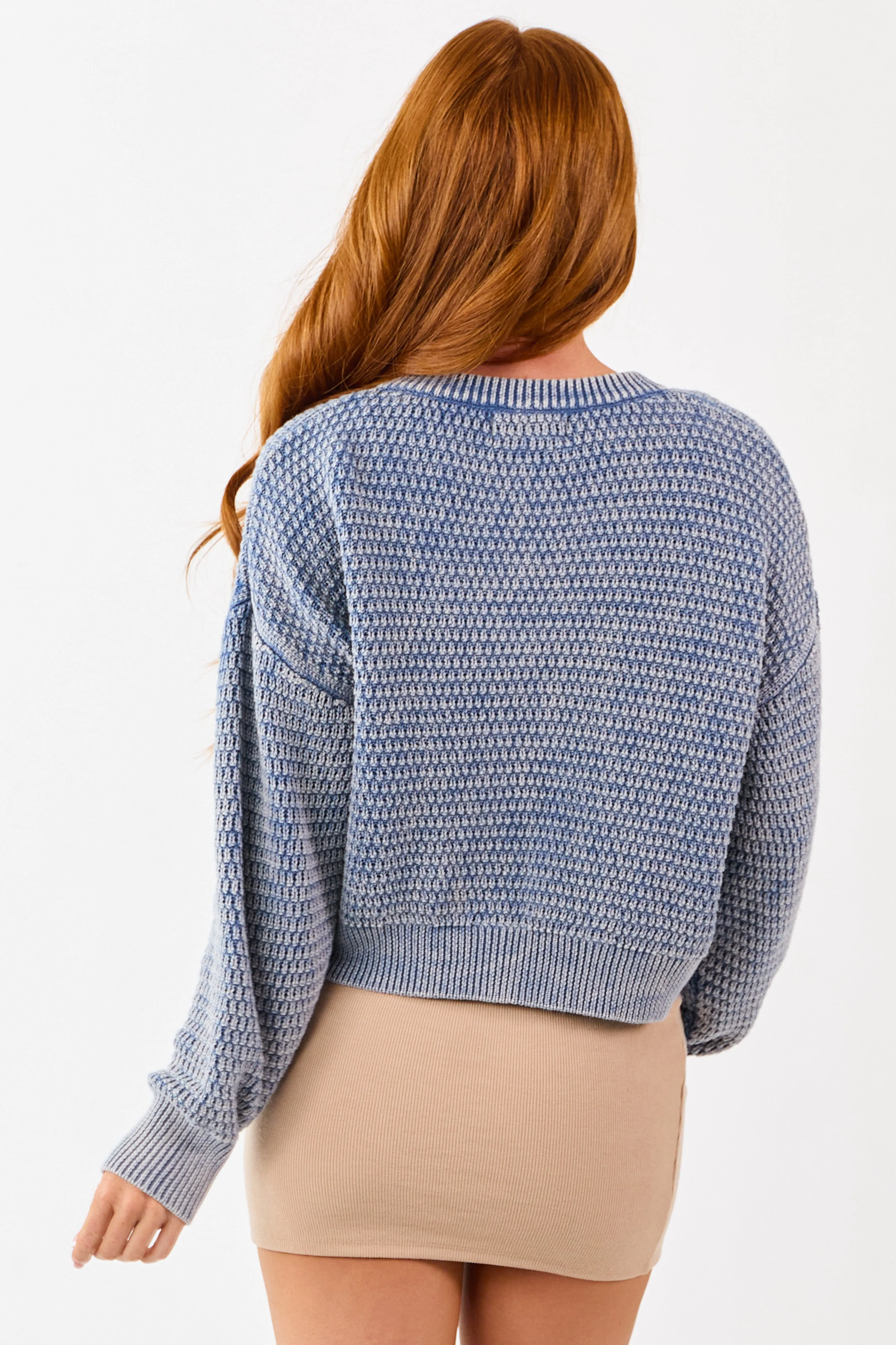 Dusty Blue Mineral Wash Cotton Knit Cardigan sold by Lime Lush product image thumbnail 5