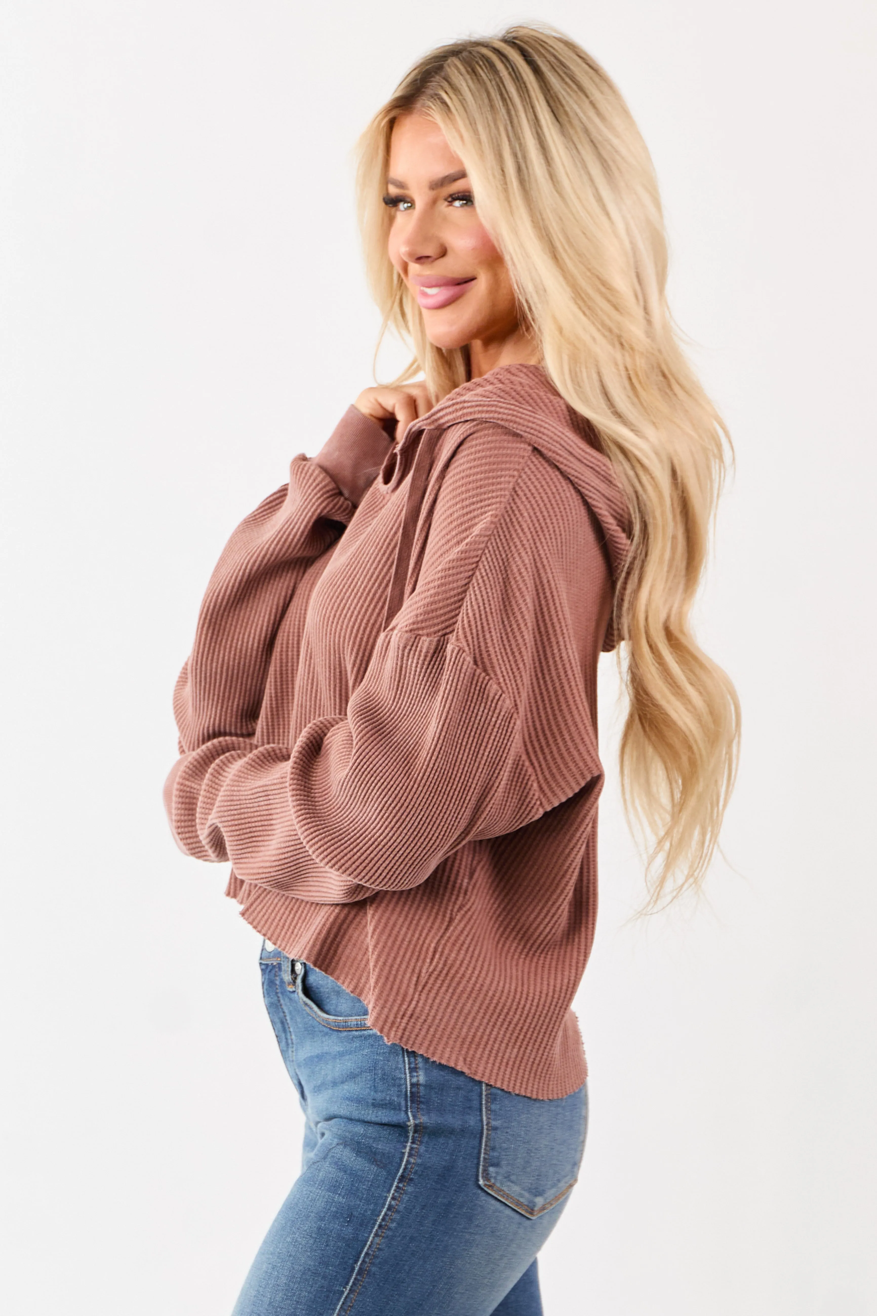 Light Sienna Cotton Waffle Knit Hooded Long Sleeve Top sold by Lime Lush product image thumbnail 4