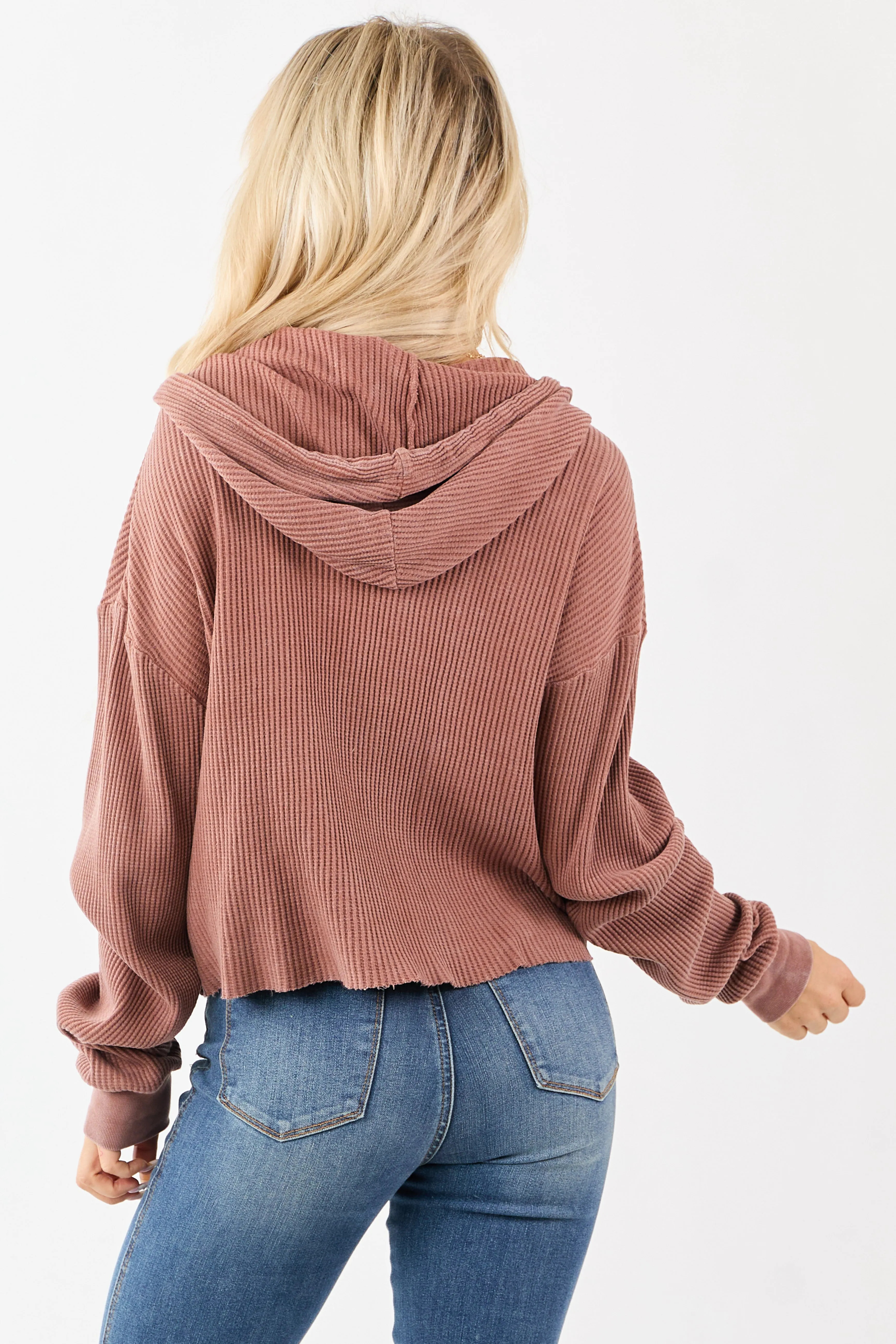 Light Sienna Cotton Waffle Knit Hooded Long Sleeve Top sold by Lime Lush product image thumbnail 5