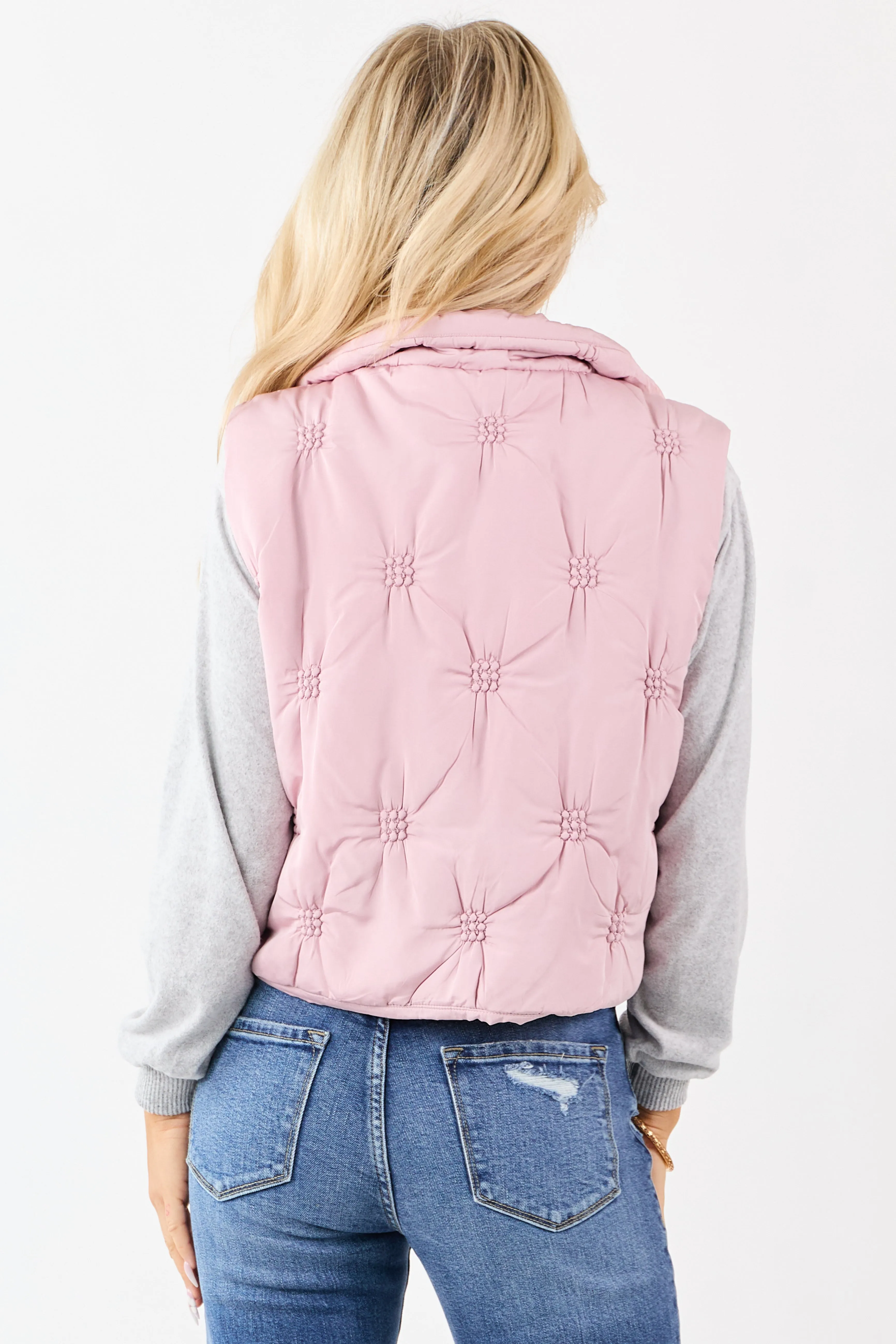 Entro Dusty Blush Raised Stitch Zip Up Puffer Vest sold by Lime Lush product image thumbnail 5