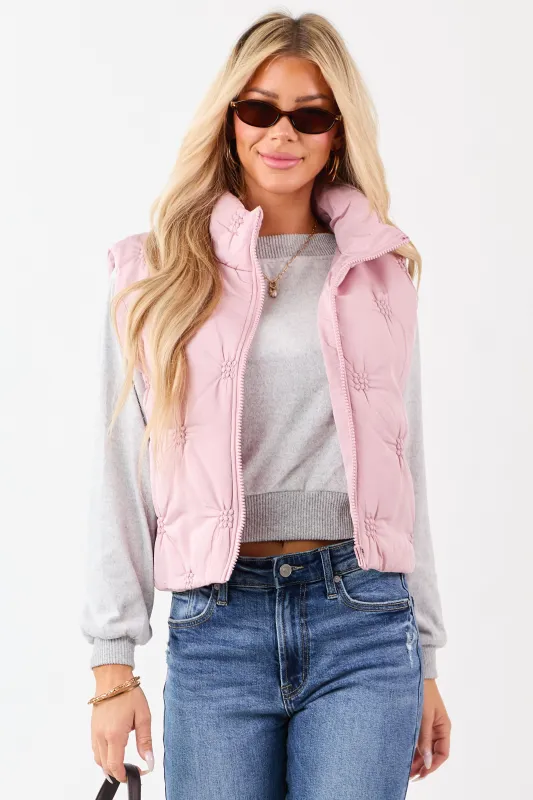 Entro Dusty Blush Raised Stitch Zip Up Puffer Vest sold by Lime Lush