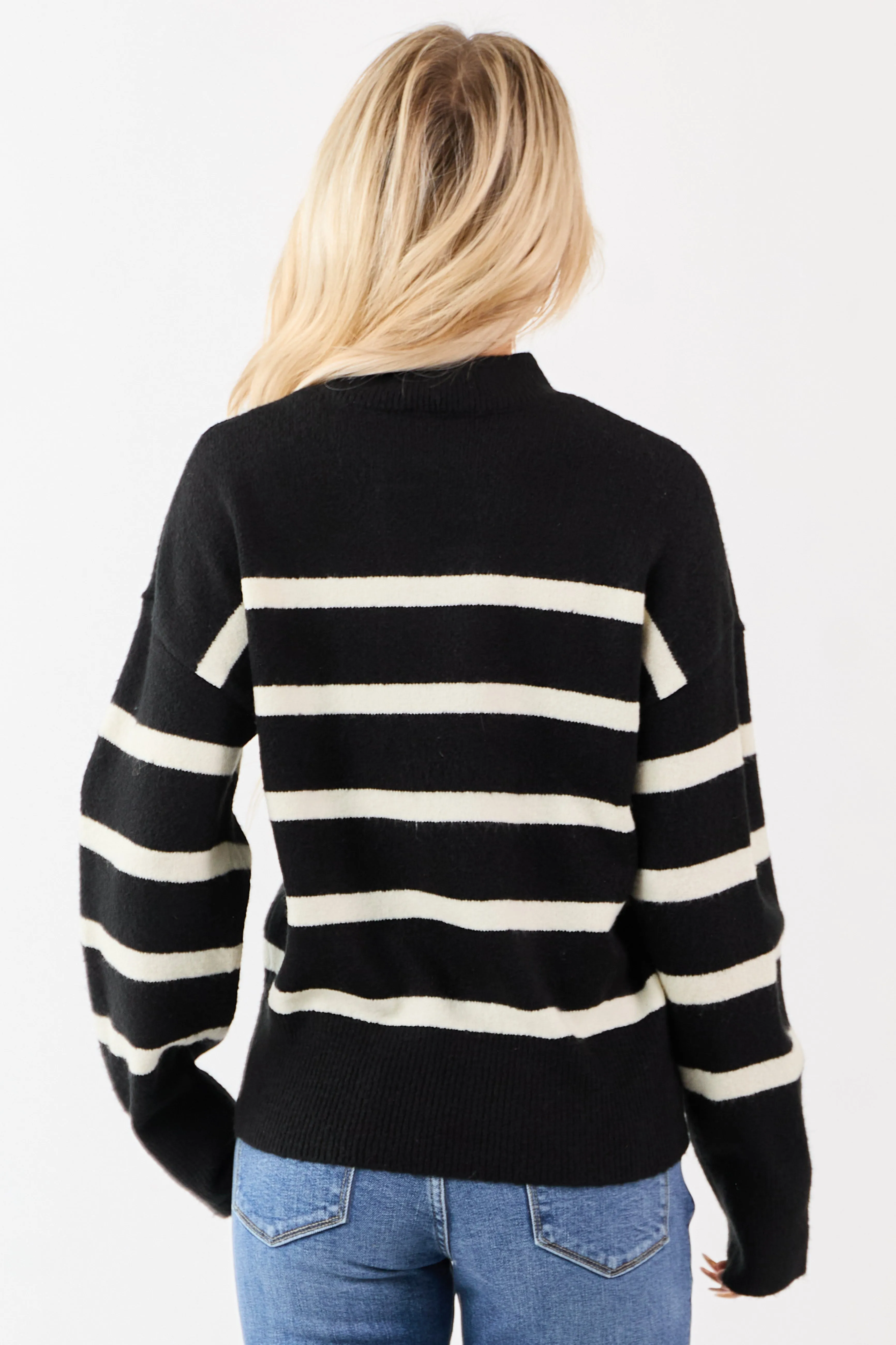Black and Cream Striped Mock Neck Knit Sweater sold by Lime Lush product image thumbnail 5