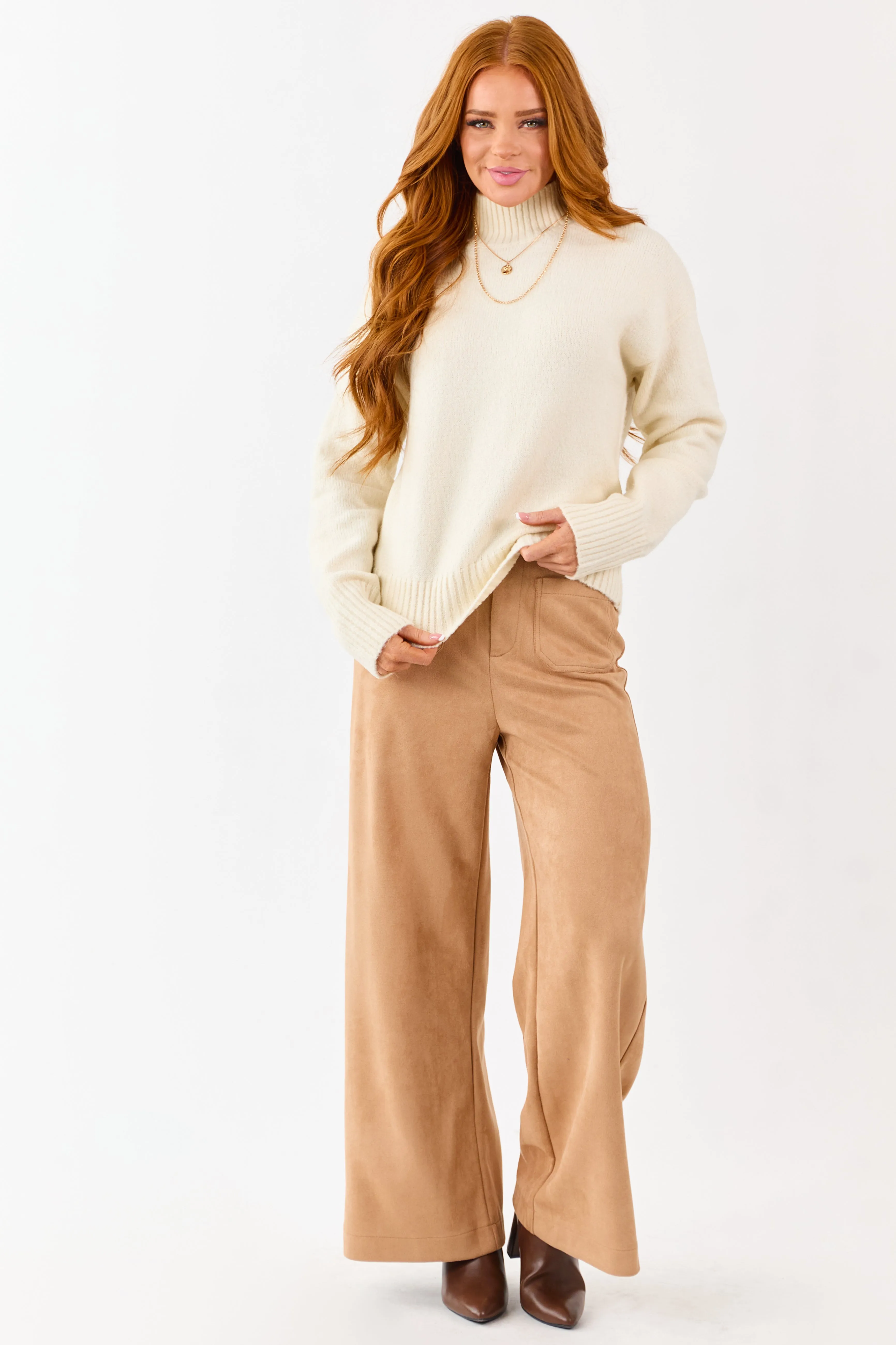 Cream Mock Neck Relaxed Ribbed Trim Sweater sold by Lime Lush product image thumbnail 2