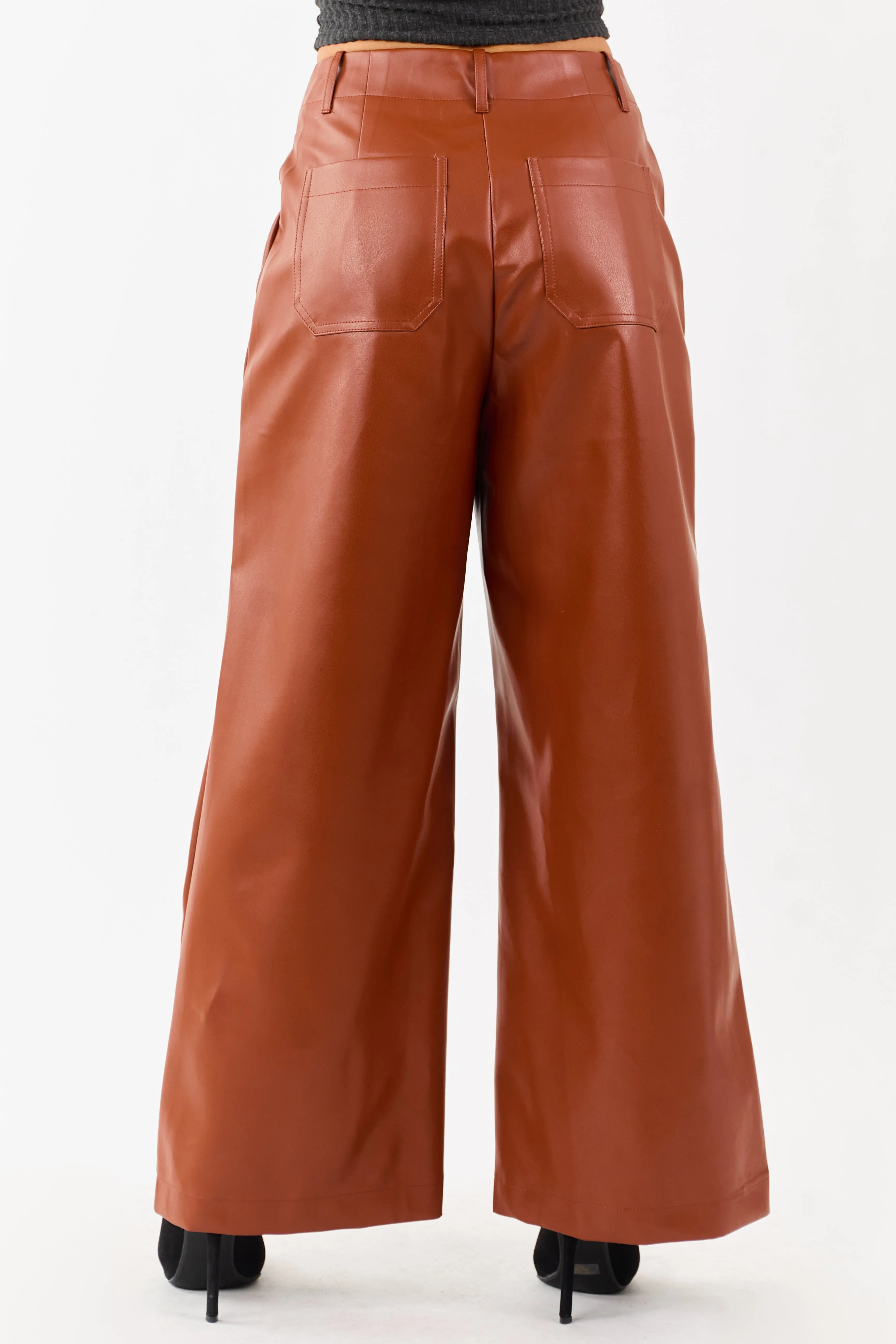 Lovelo Rust Faux Leather Wide Leg Pants sold by Lime Lush product image thumbnail 4