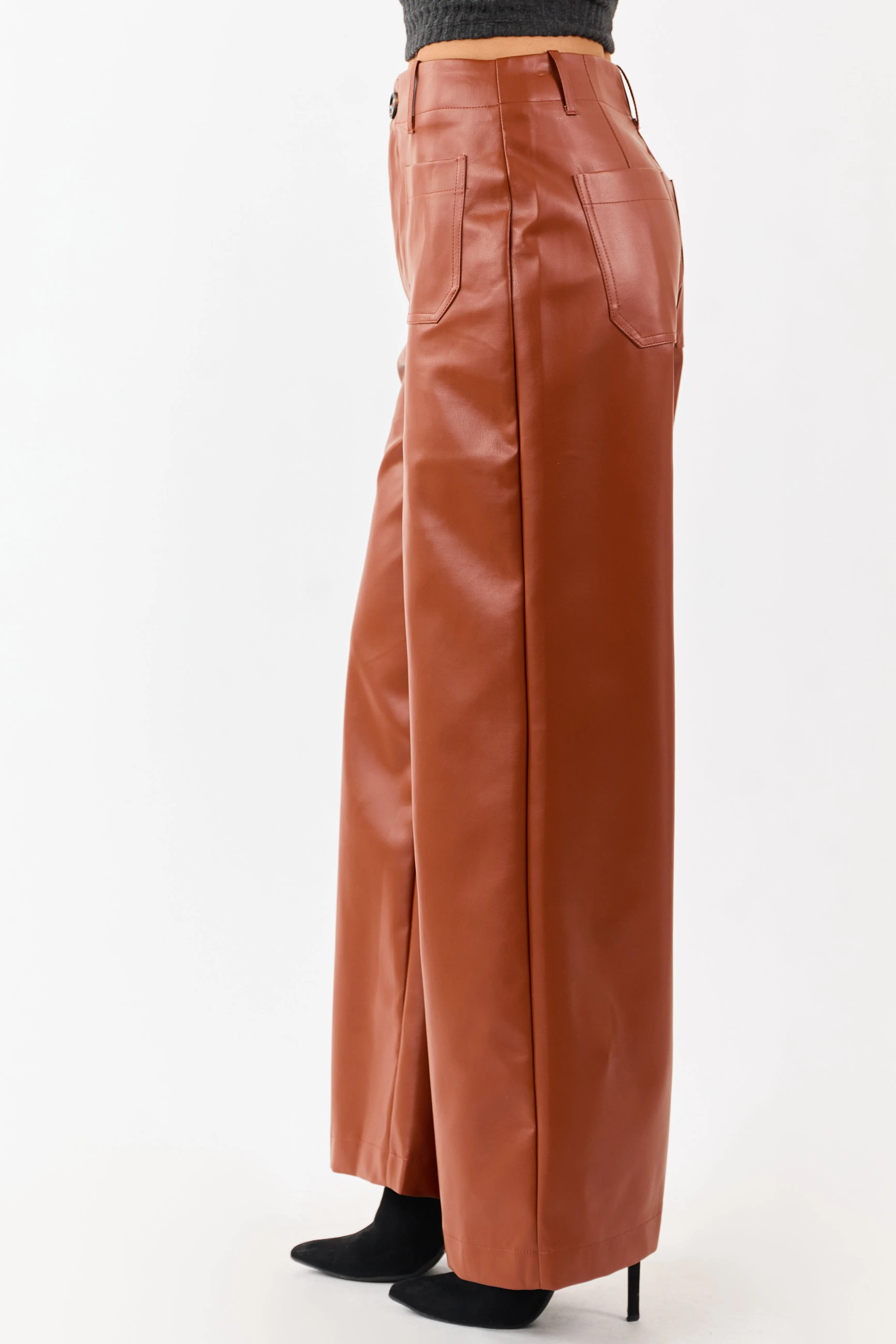Lovelo Rust Faux Leather Wide Leg Pants sold by Lime Lush product image thumbnail 3