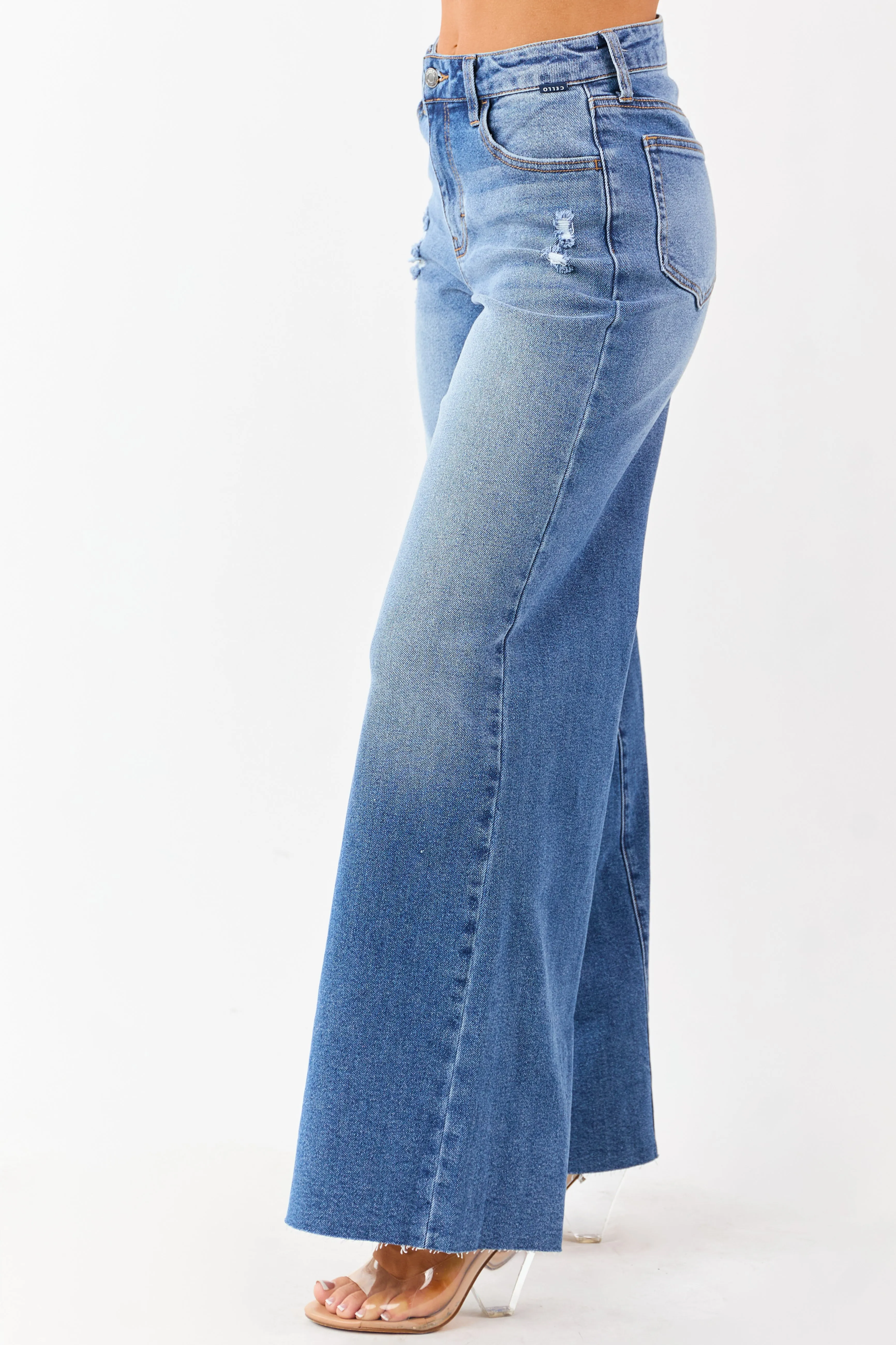 Cello Medium High Rise Curved Seam Wide Leg Jeans sold by Lime Lush product image thumbnail 3