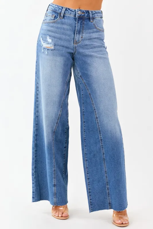 Cello Medium High Rise Curved Seam Wide Leg Jeans sold by Lime Lush