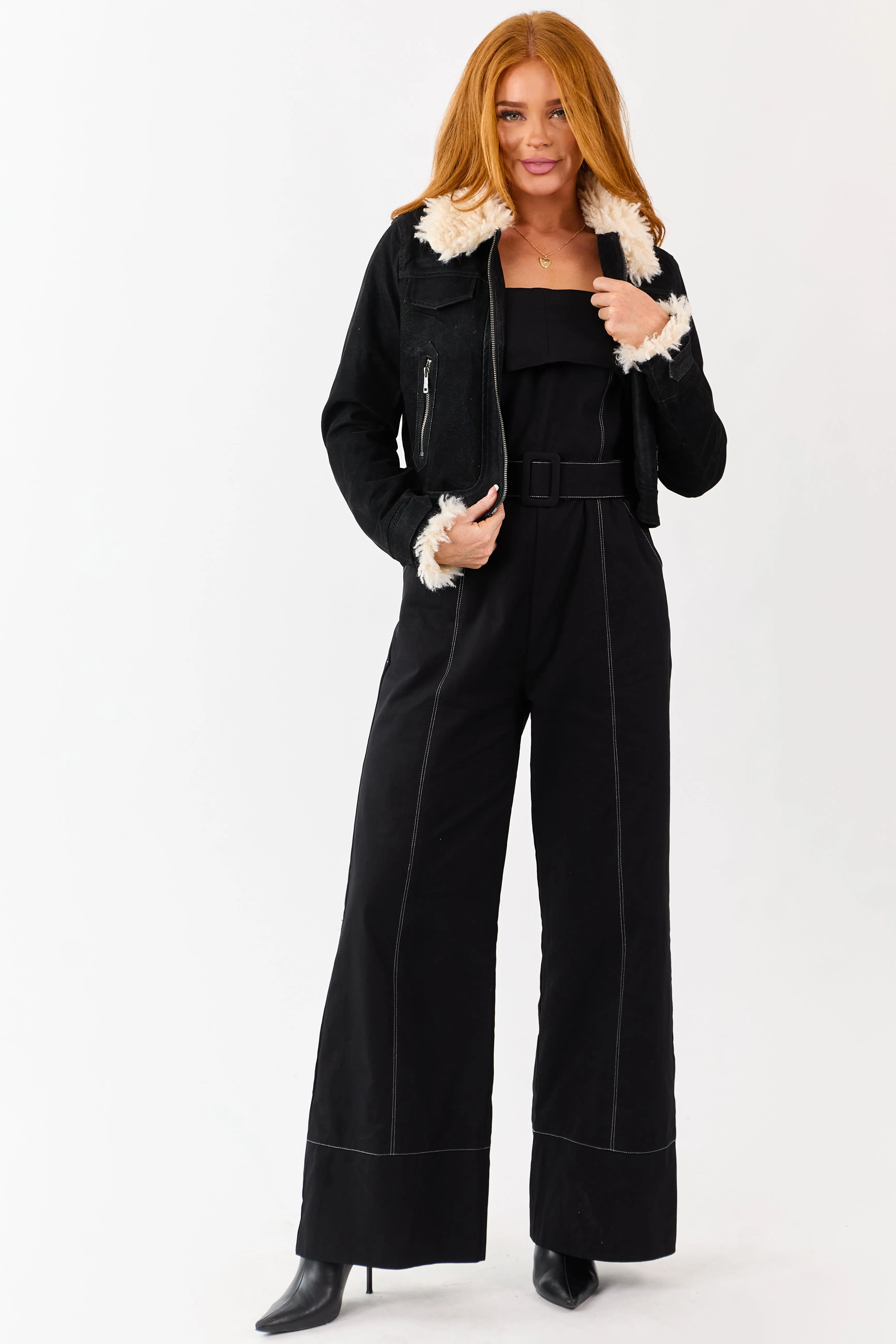 Black Cotton Strapless Contrast Stitching Jumpsuit sold by Lime Lush product image thumbnail 4