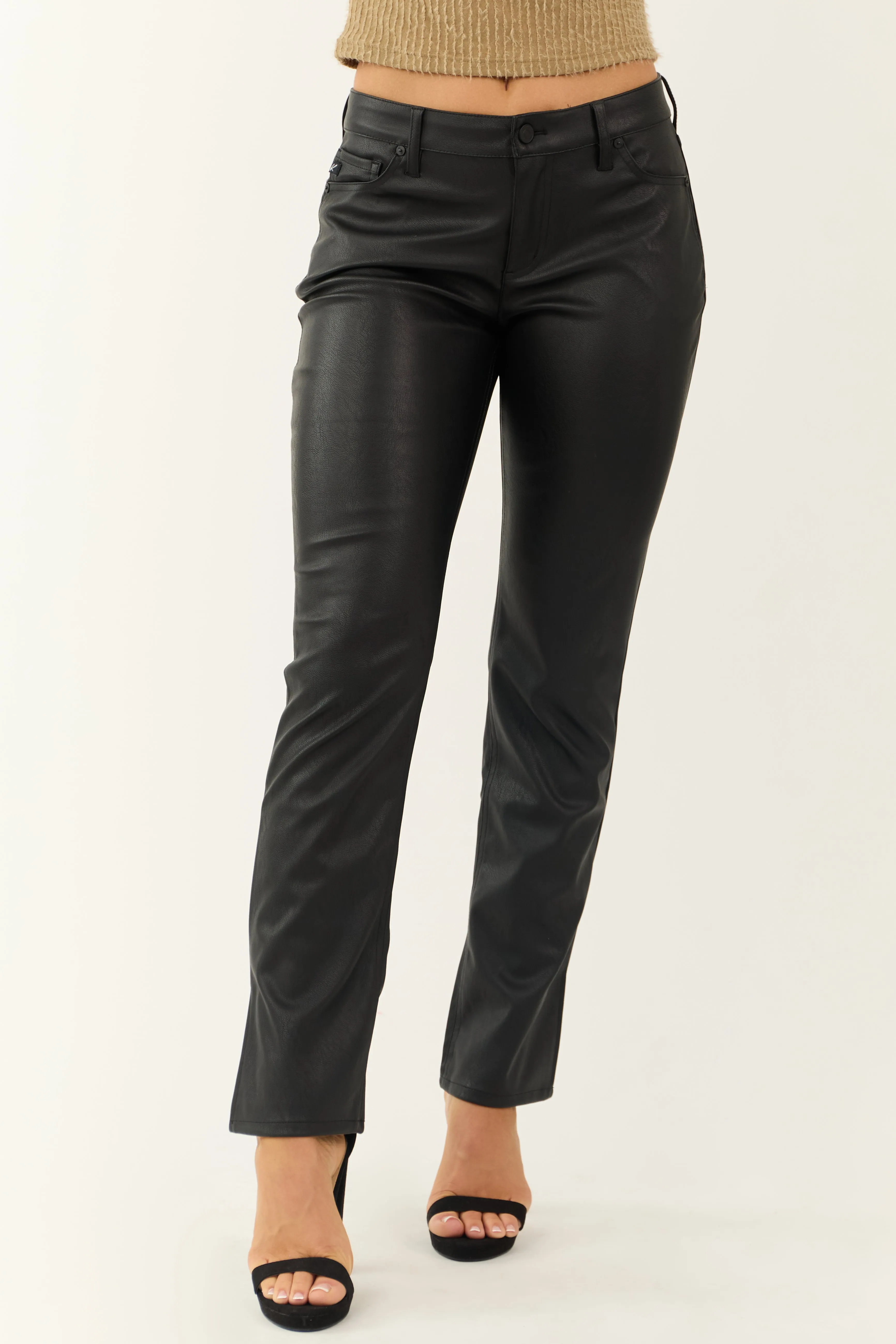 KanCan Black Faux Leather Ankle Slit Bootcut Pants sold by Lime Lush product image thumbnail 2