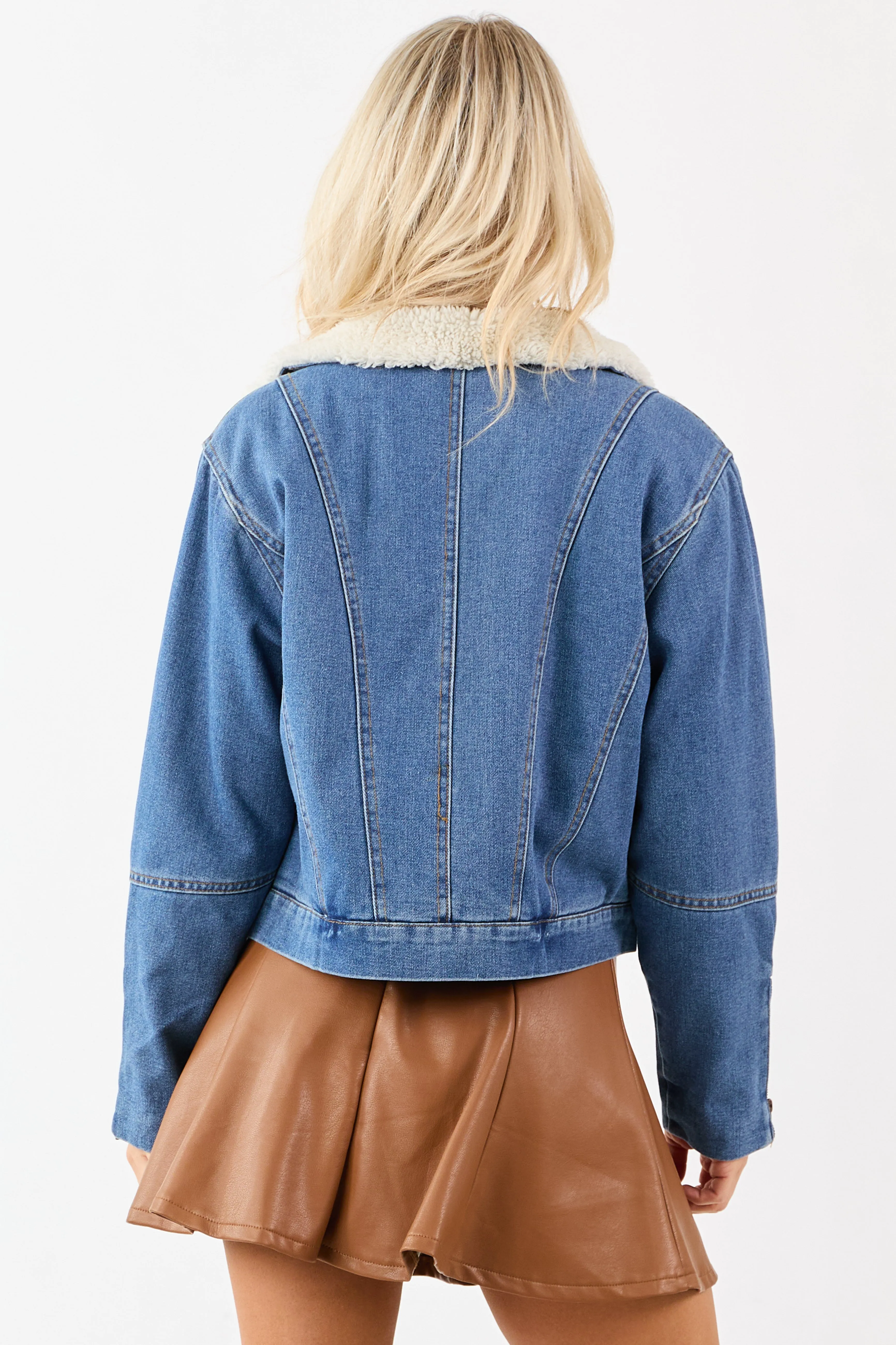 Medium Wash Fleece Lined Zip Up Denim Jacket sold by Lime Lush product image thumbnail 5