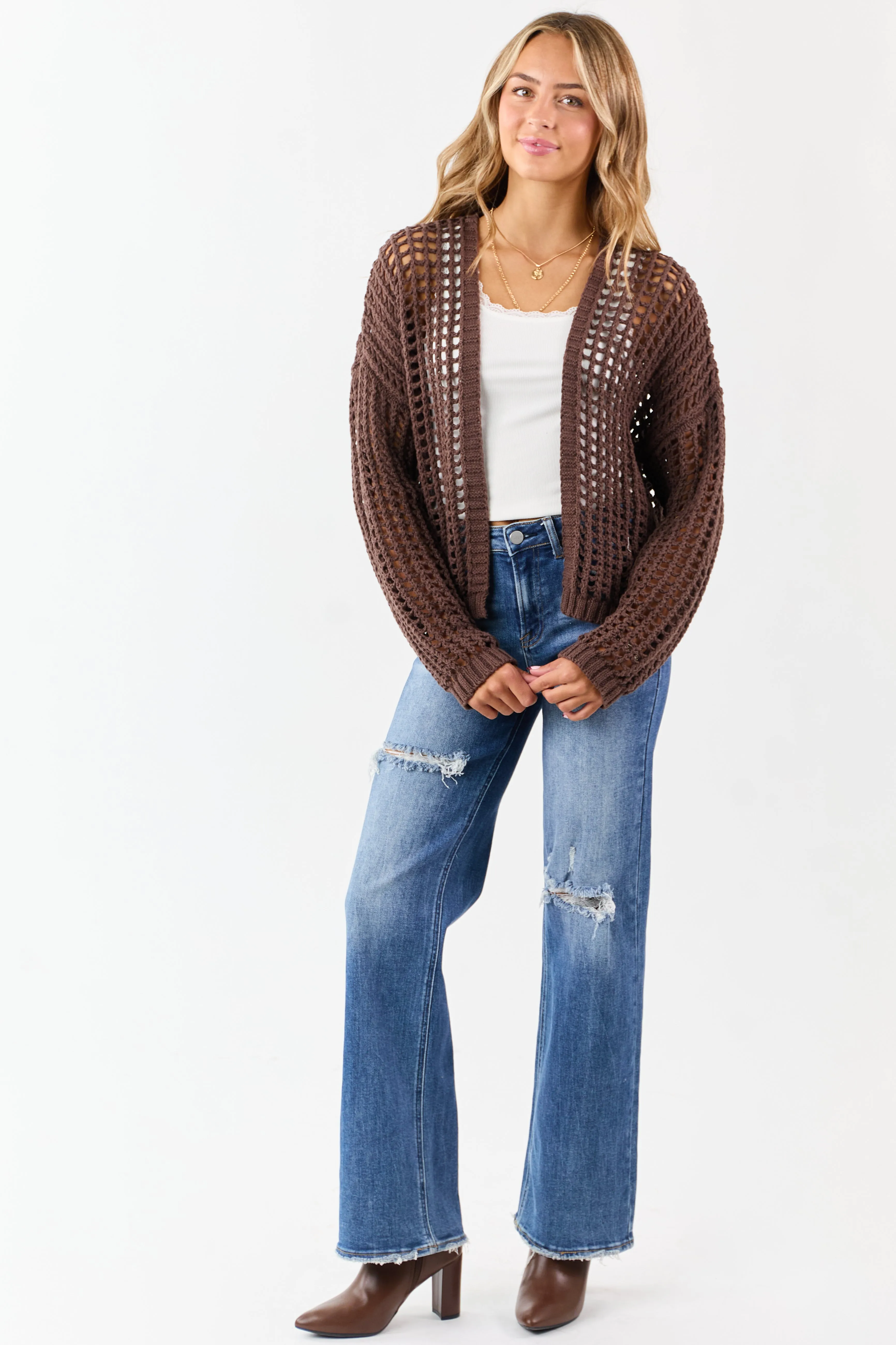 Cocoa Crochet Knit Open Front Cardigan sold by Lime Lush product image thumbnail 2