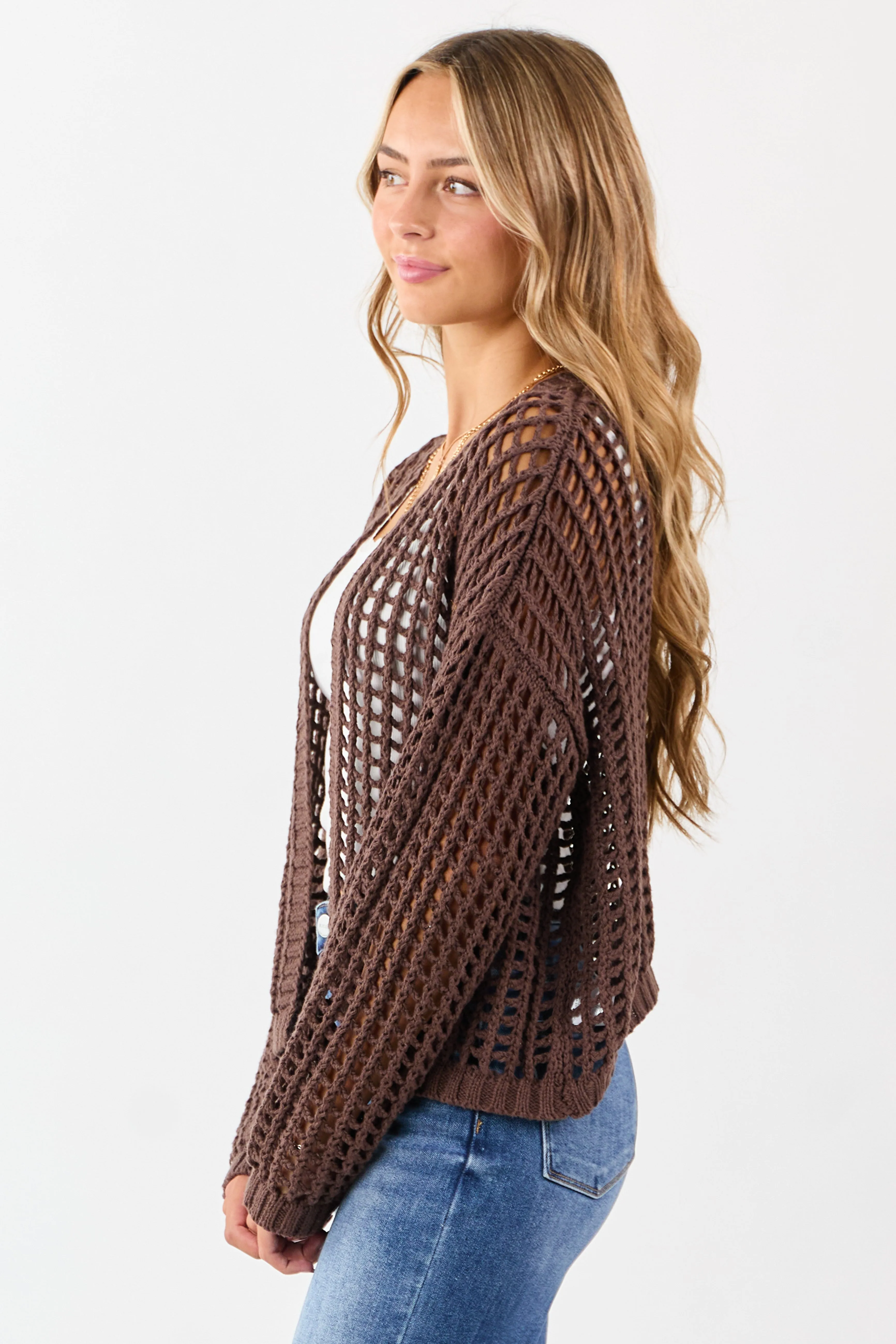 Cocoa Crochet Knit Open Front Cardigan sold by Lime Lush product image thumbnail 4