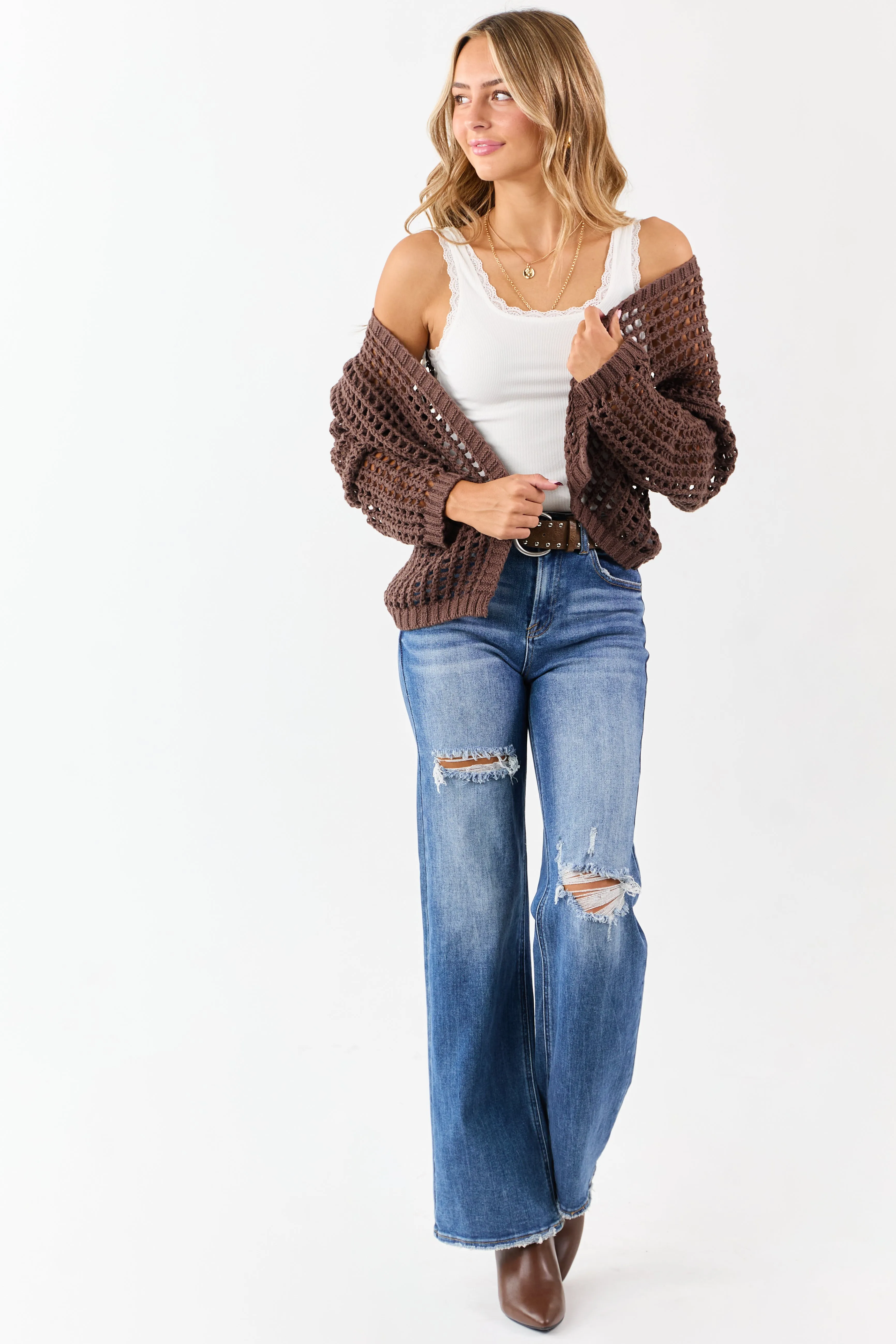 Cocoa Crochet Knit Open Front Cardigan sold by Lime Lush product image thumbnail 3