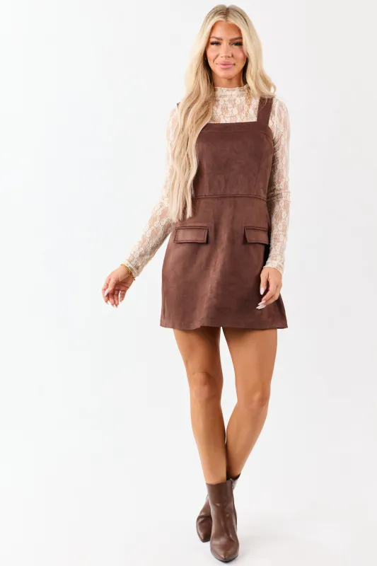 Walnut Faux Suede Patch Pocket Sleeveless Mini Dress sold by Lime Lush