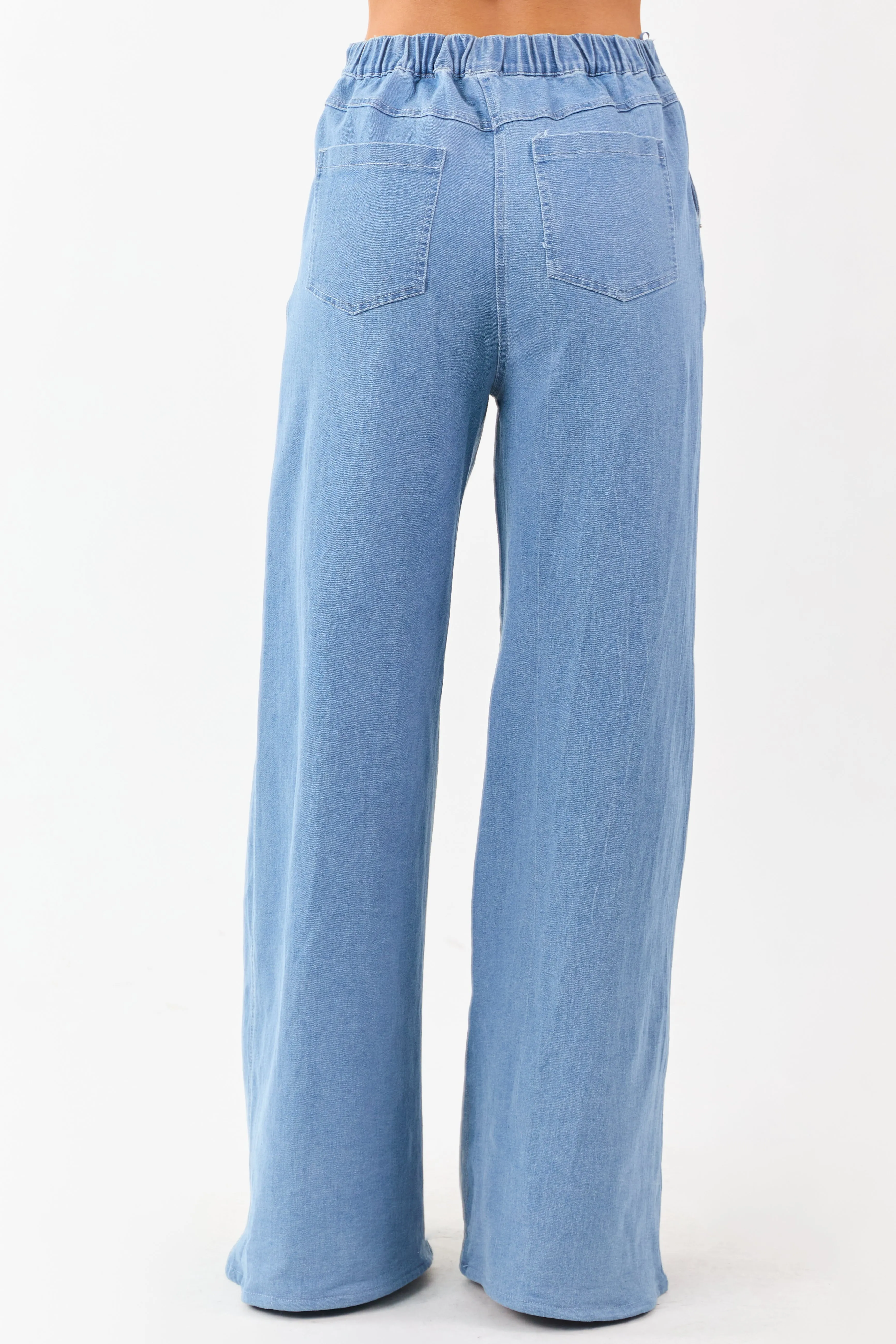 Light Wash Colorblock Elastic Waist Wide Denim Pants sold by Lime Lush product image thumbnail 4