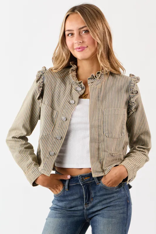 Sand Railroad Striped Denim Hidden Button Up Top sold by Lime Lush